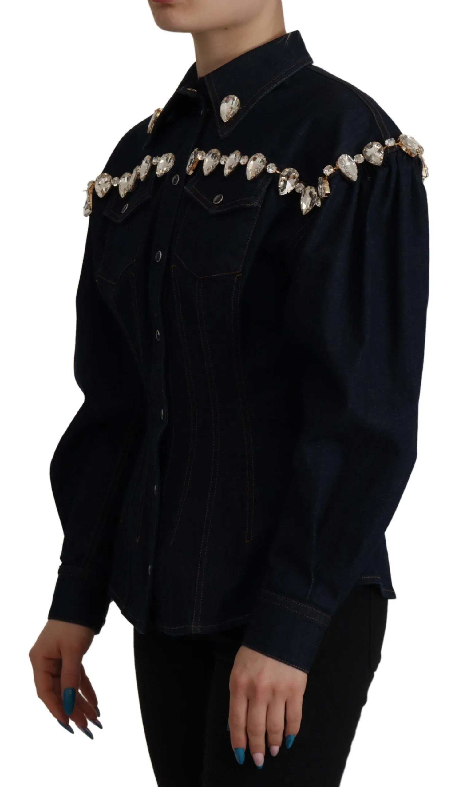 Dolce & Gabbana Women's Elegant Crystal-Embellished Denim Jacket
