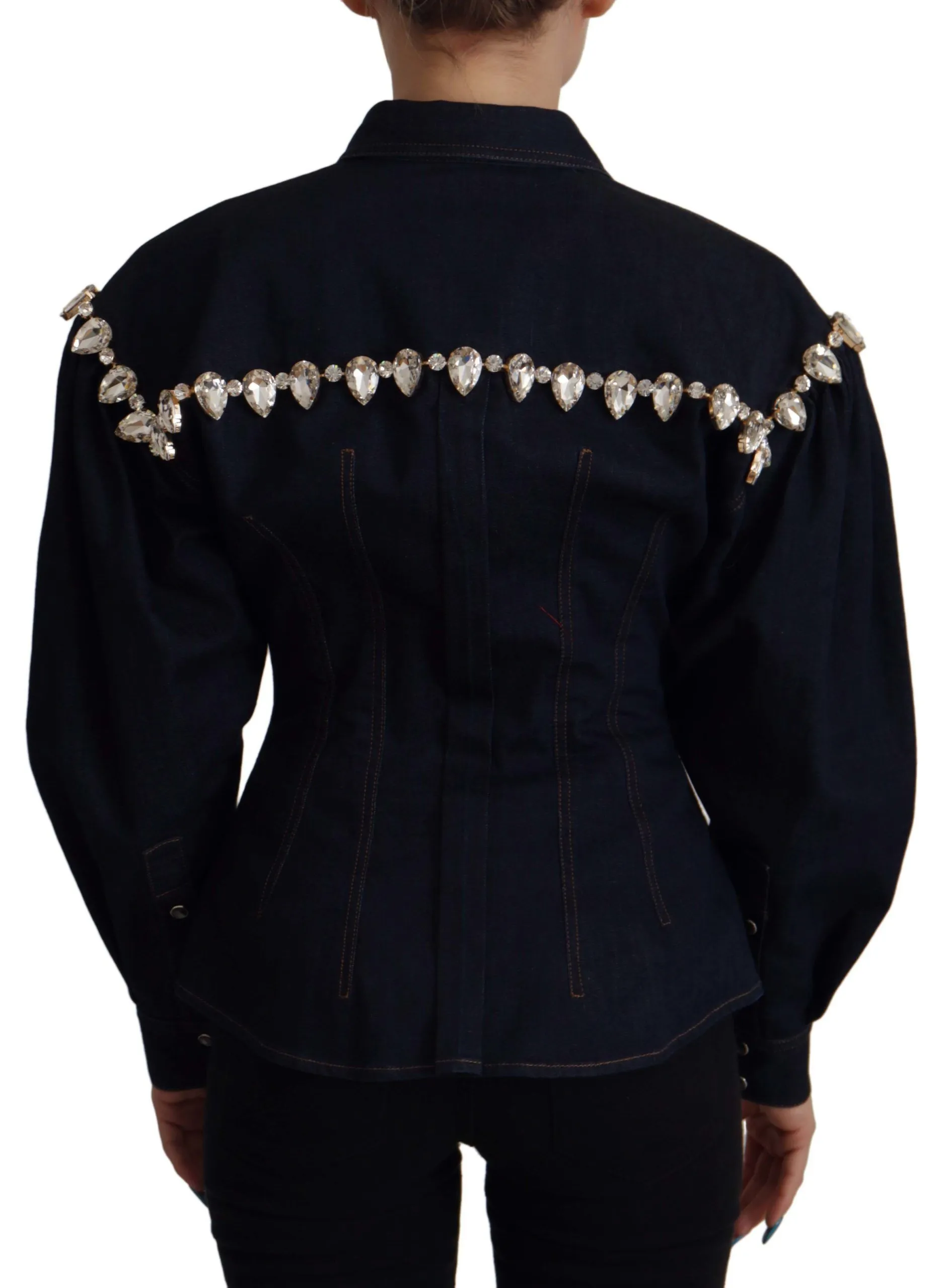 Dolce & Gabbana Women's Elegant Crystal-Embellished Denim Jacket