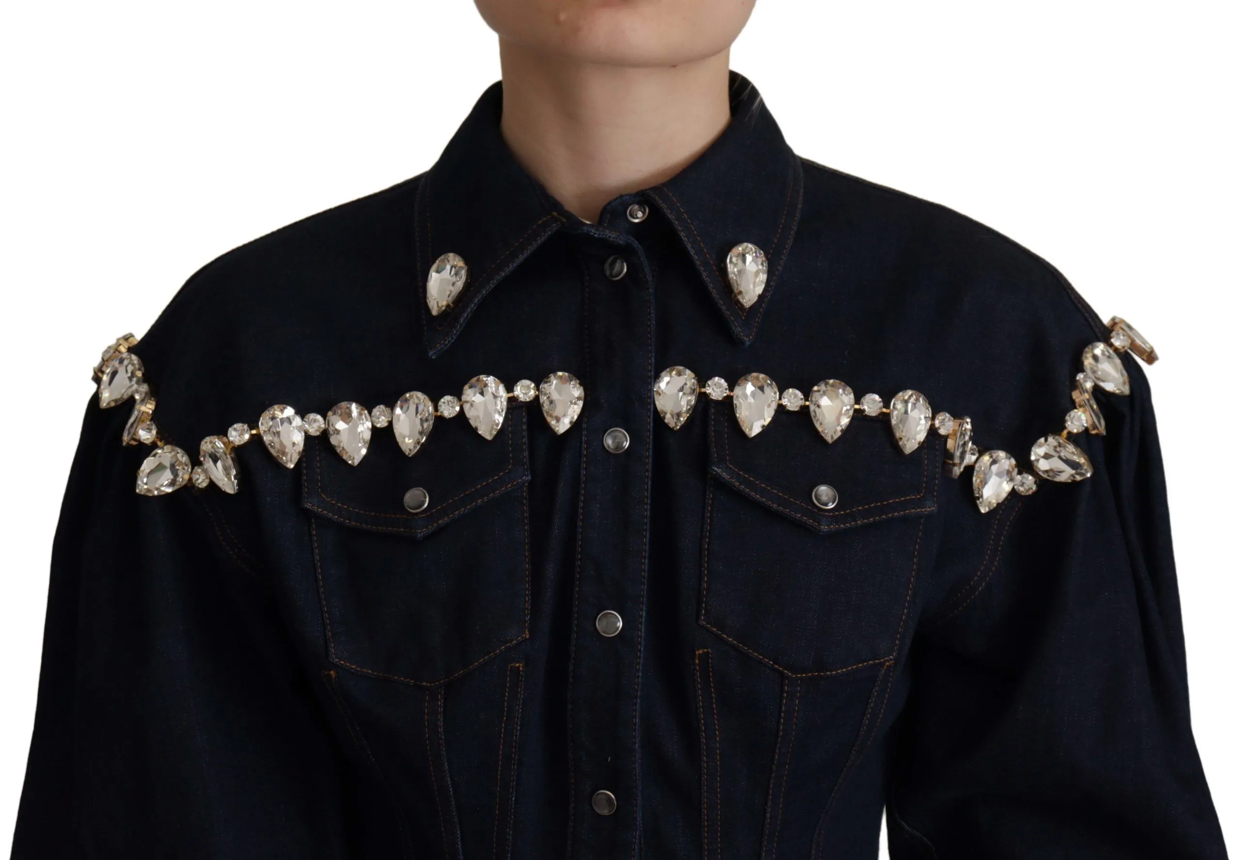 Dolce & Gabbana Women's Elegant Crystal-Embellished Denim Jacket