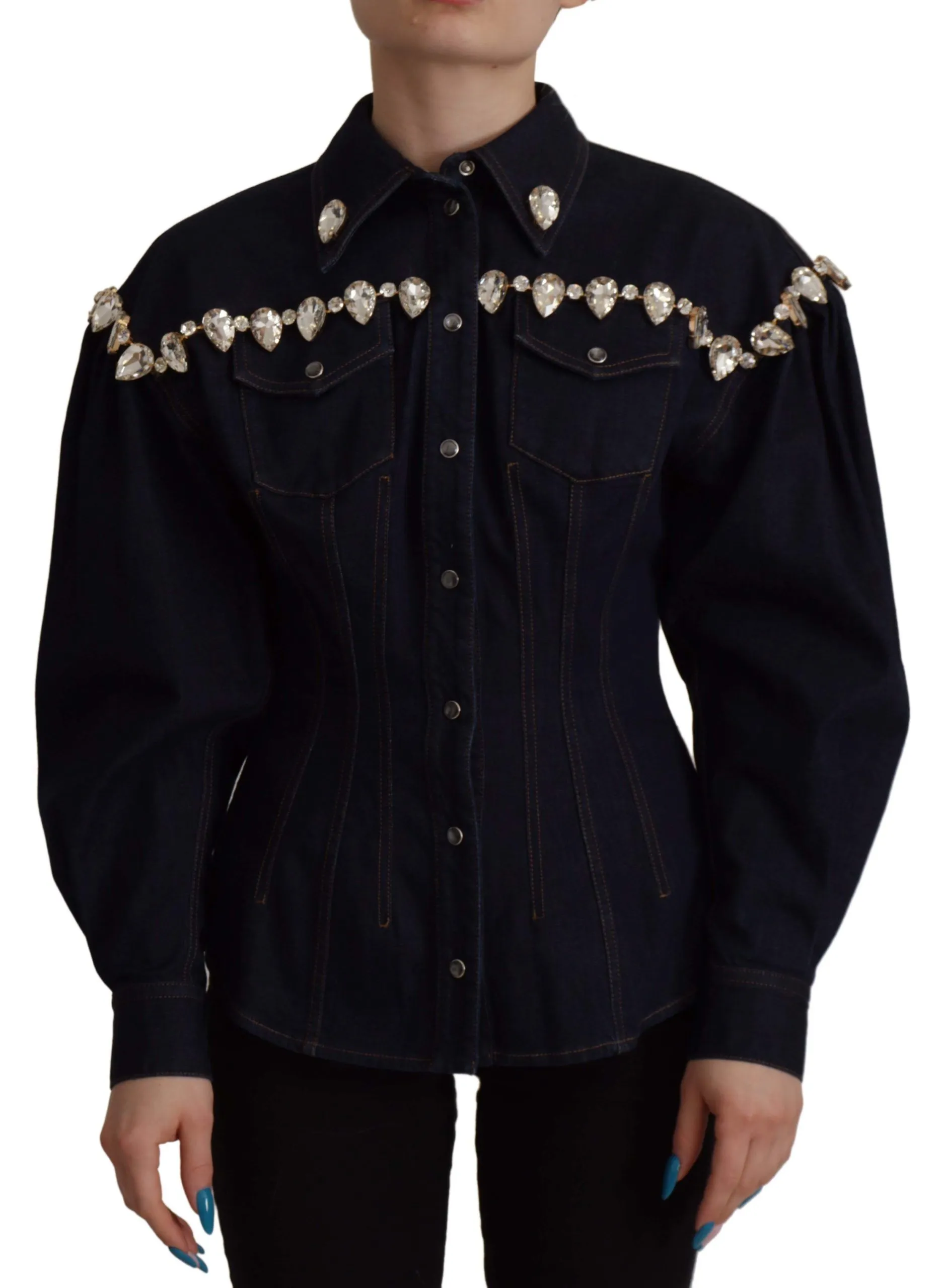 Dolce & Gabbana Women's Elegant Crystal-Embellished Denim Jacket