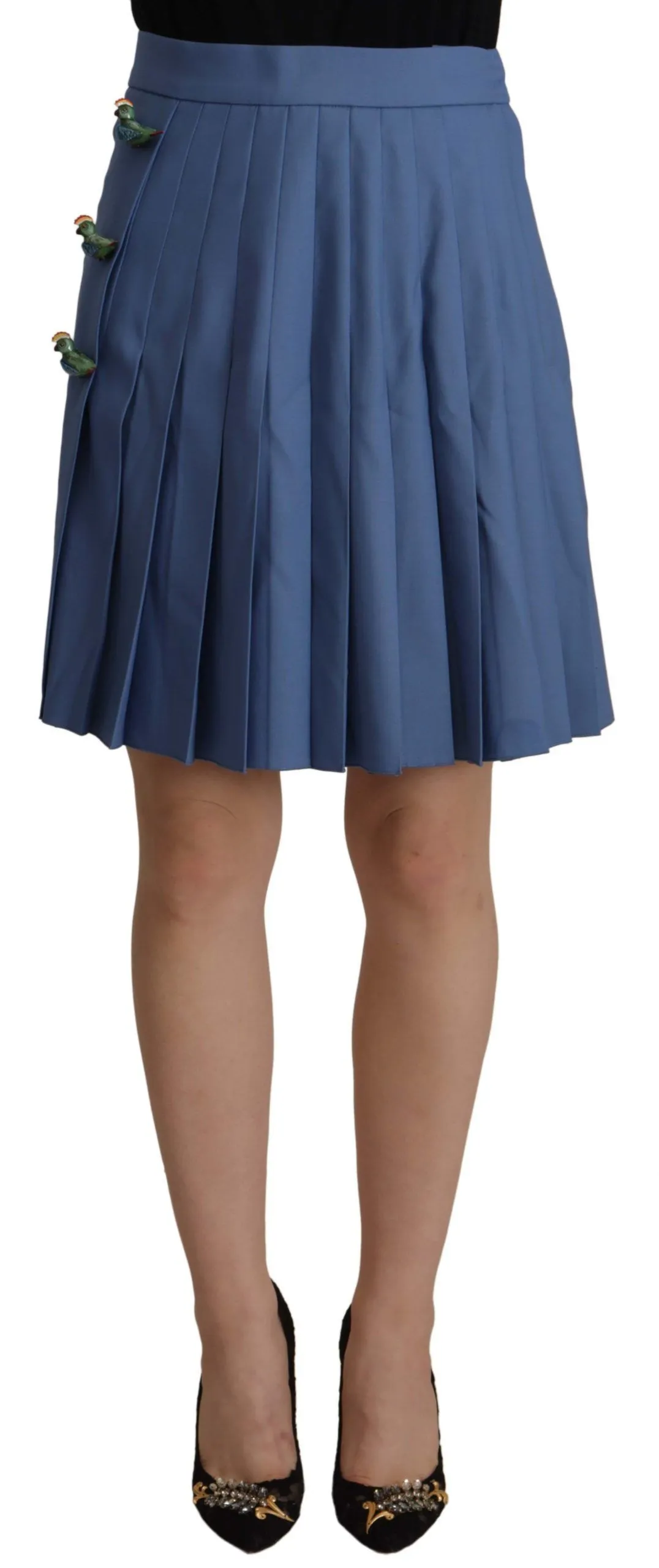 Dolce & Gabbana Women's Elegant Pleated A-Line Mini Skirt with Bird Appliques