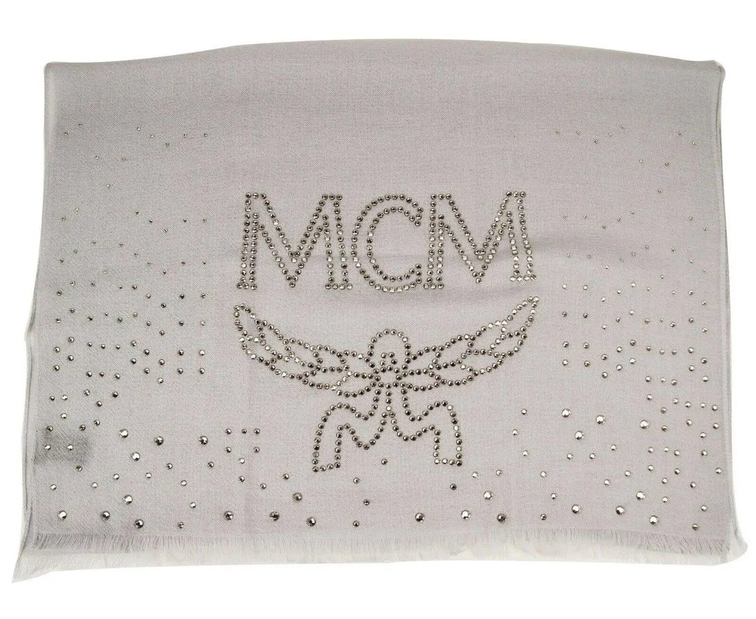 MCM Women's Grey Dawn Cashmere With Swarovski Crystal Logo Scarf
