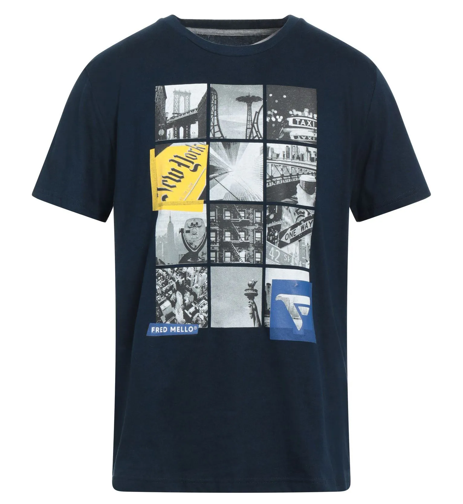 Fred Mello Men's Crew Neck Graphic Tee in Vibrant Blue