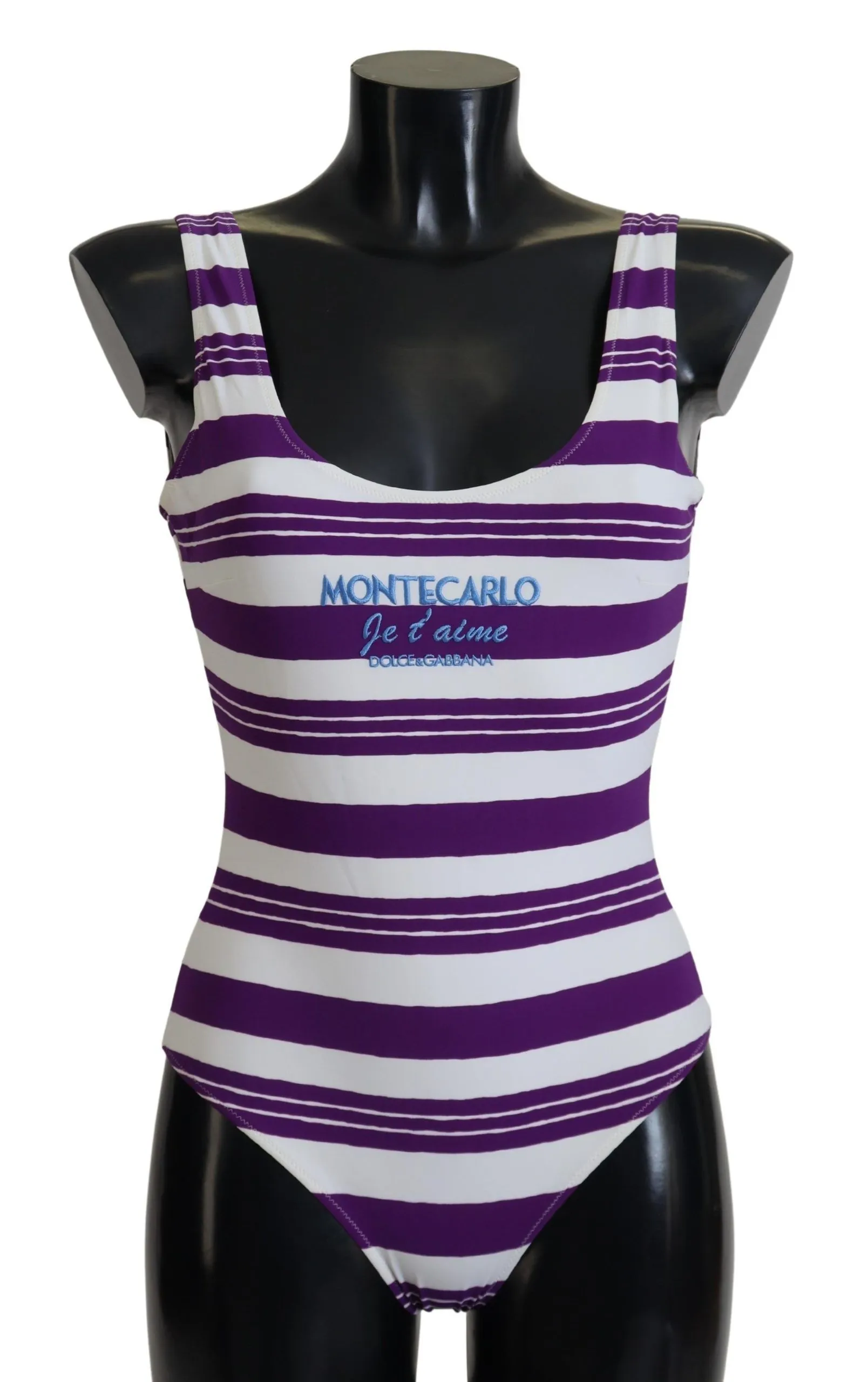 Dolce & Gabbana Women's Chic Purple Striped One-Piece Swimsuit