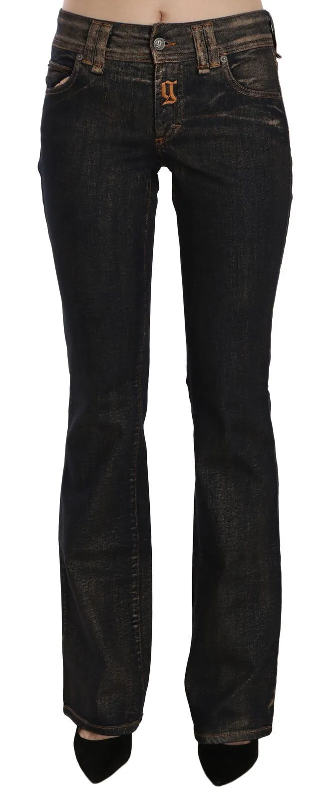 John Galliano Women's Chic Flared Mid Waist Black Denim