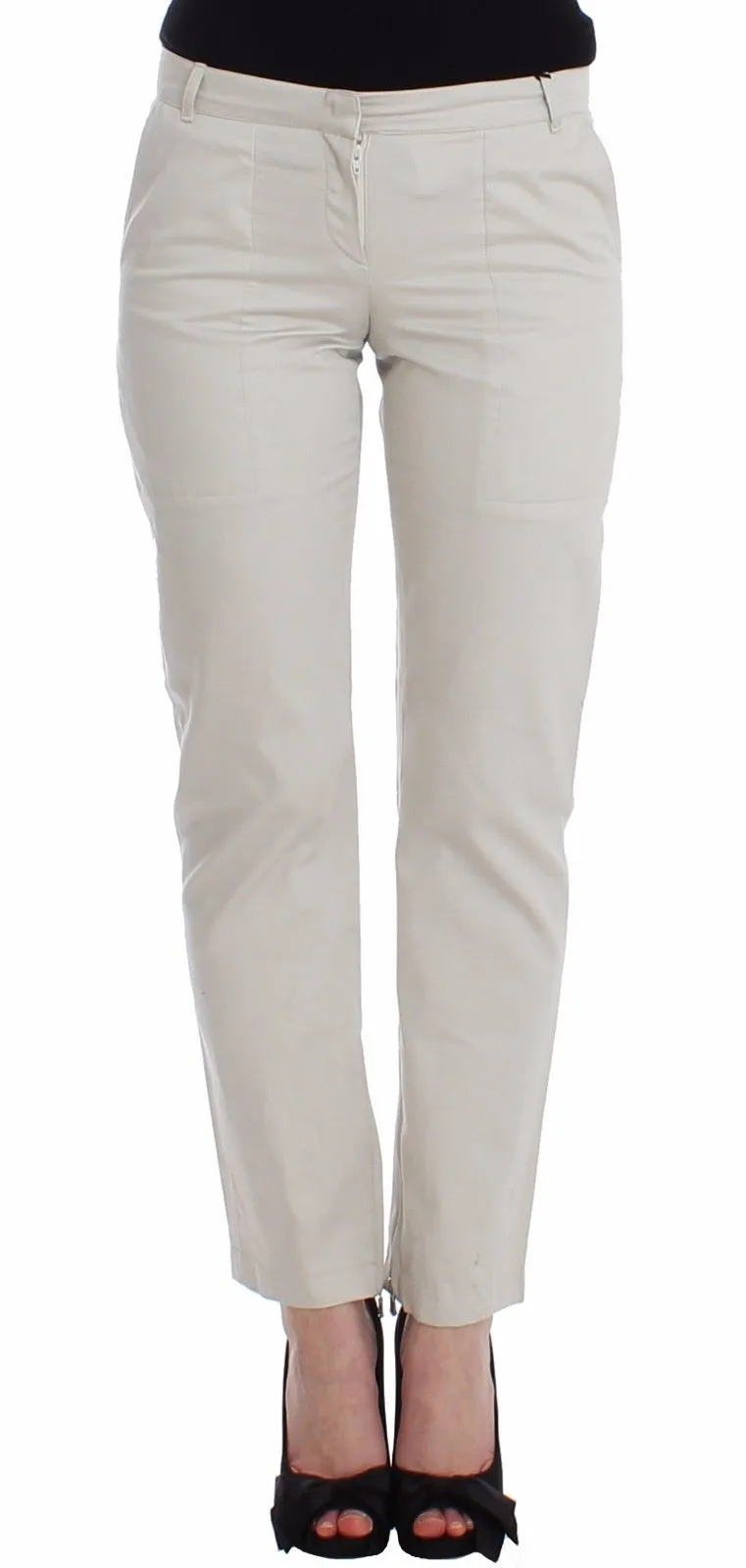 Ermanno Scervino Women's Elegantly Tailored Beige Slim Dress Pants