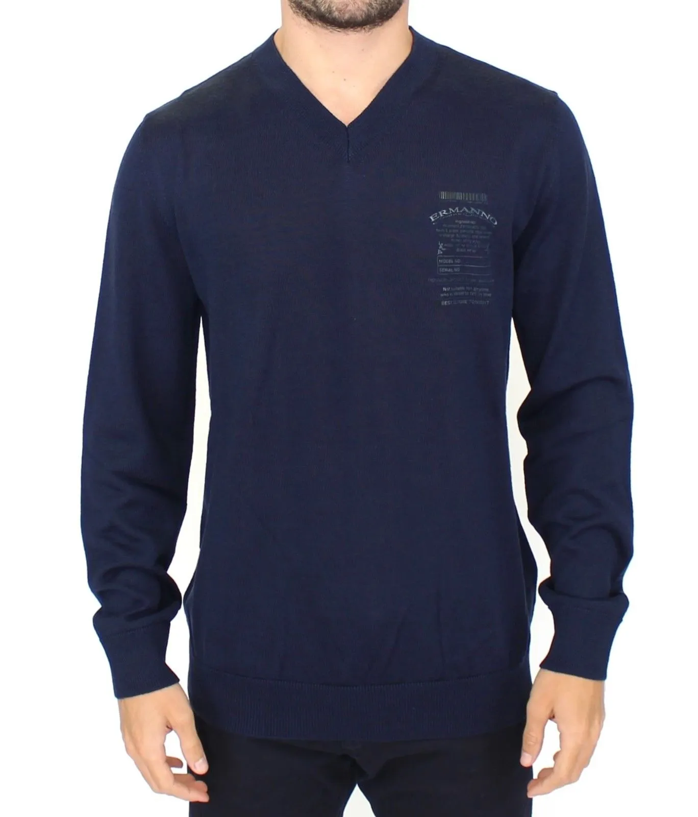 Ermanno Scervino Men's Elegant Blue V-Neck Wool Blend Pullover