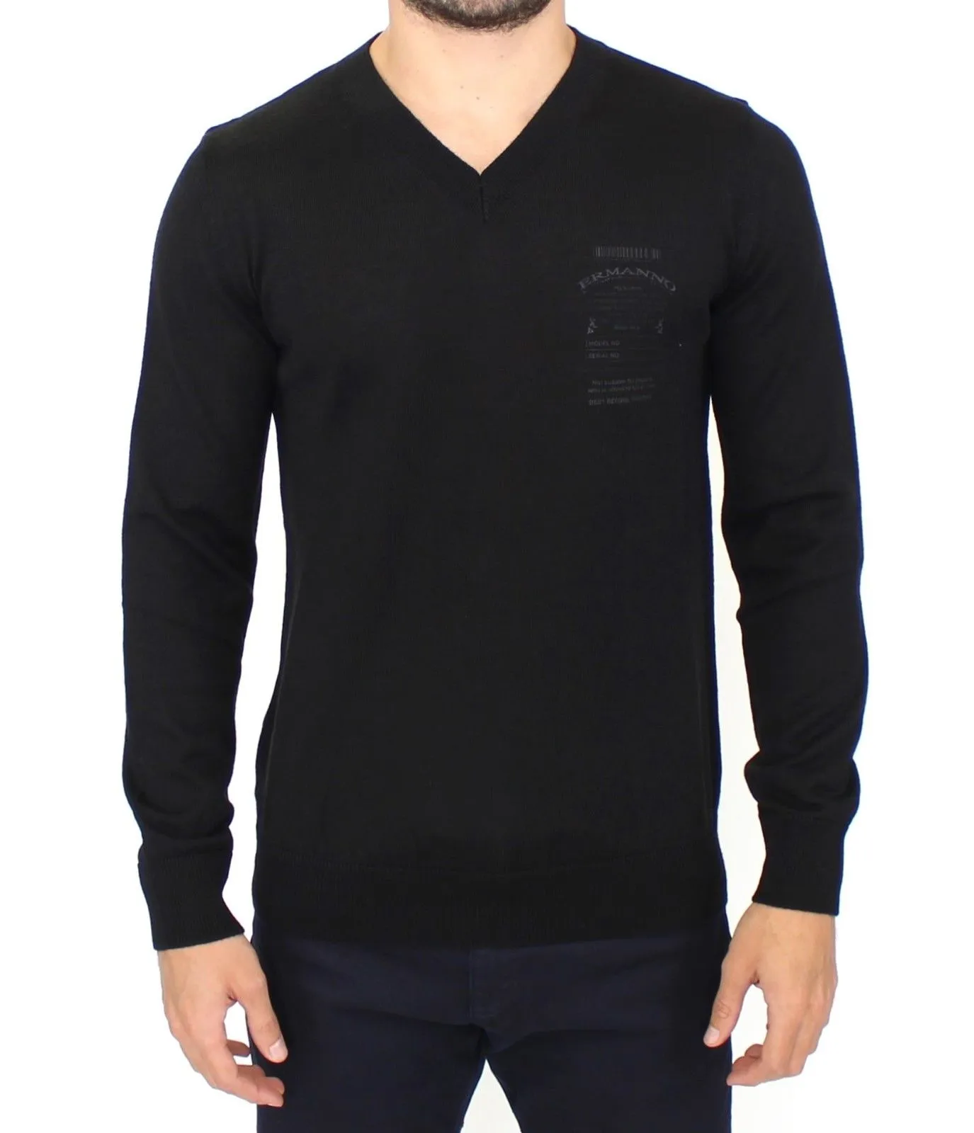 Ermanno Scervino Men's Elegant Black V-Neck Wool Blend Sweater