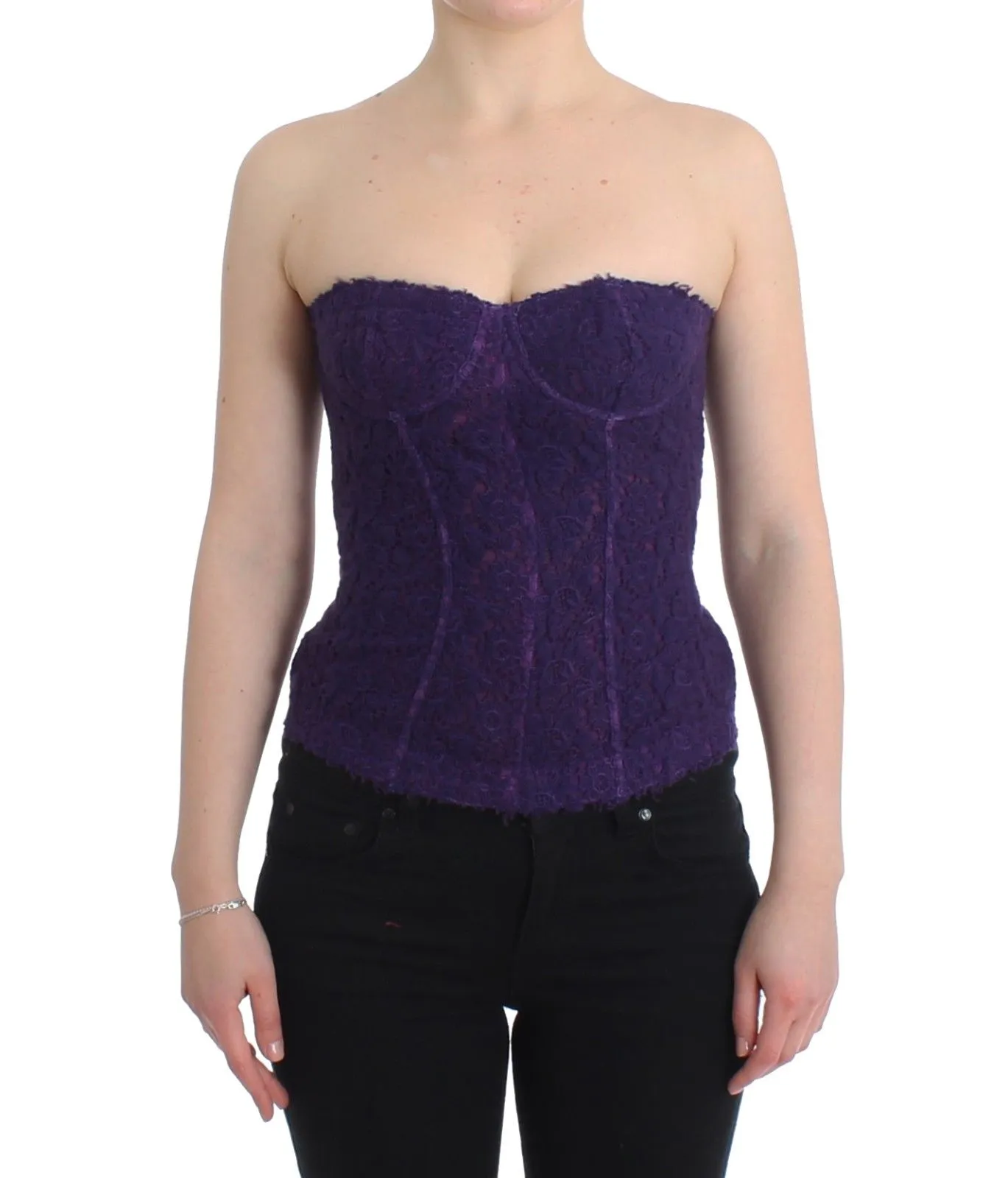 Ermanno Scervino Women's Purple Lace Silk Blend Bustier Corset