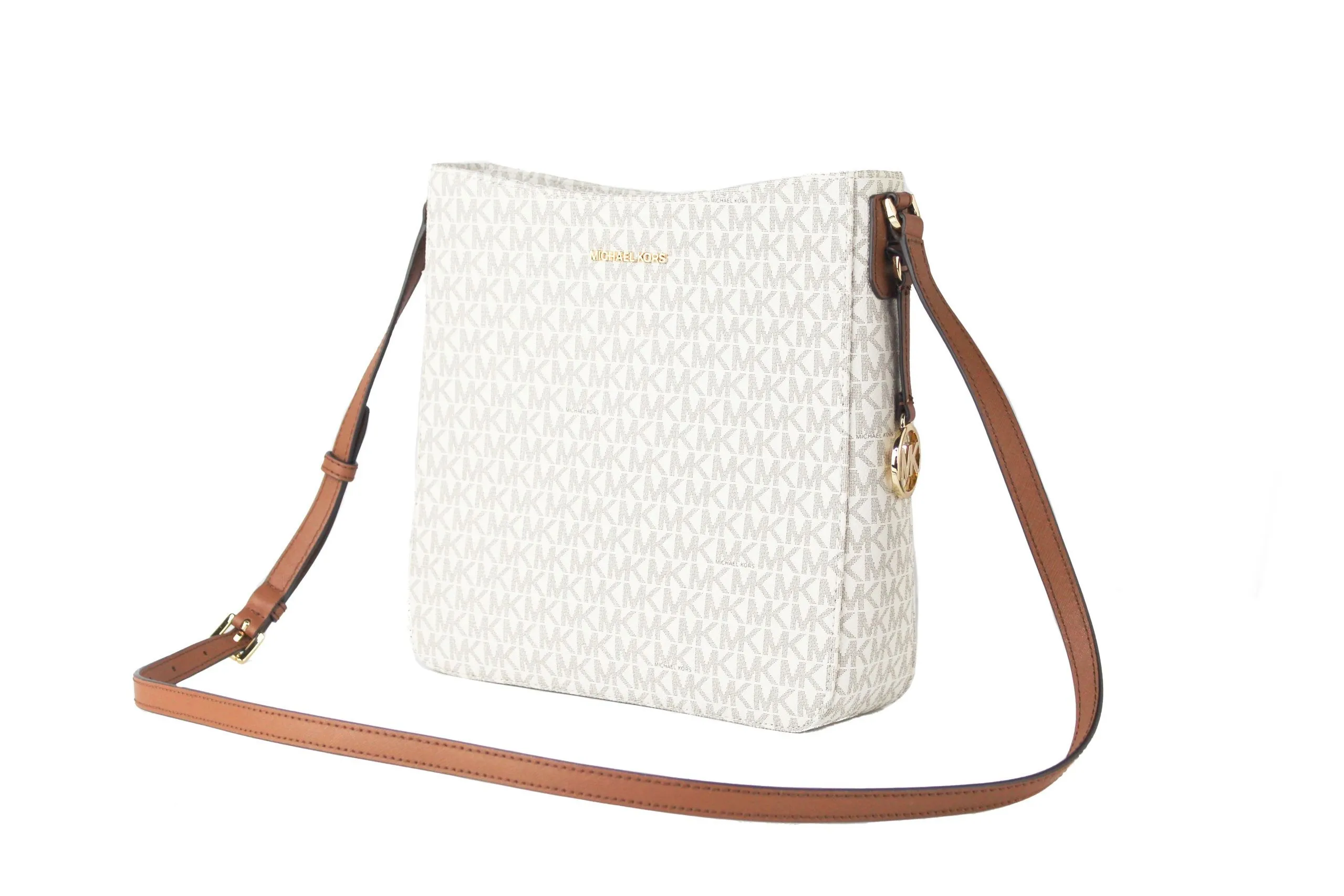 Michael Kors Women's Signature Jet Set Large Signature Messenger Crossbody Bag (Vanilla Signature/Brown)