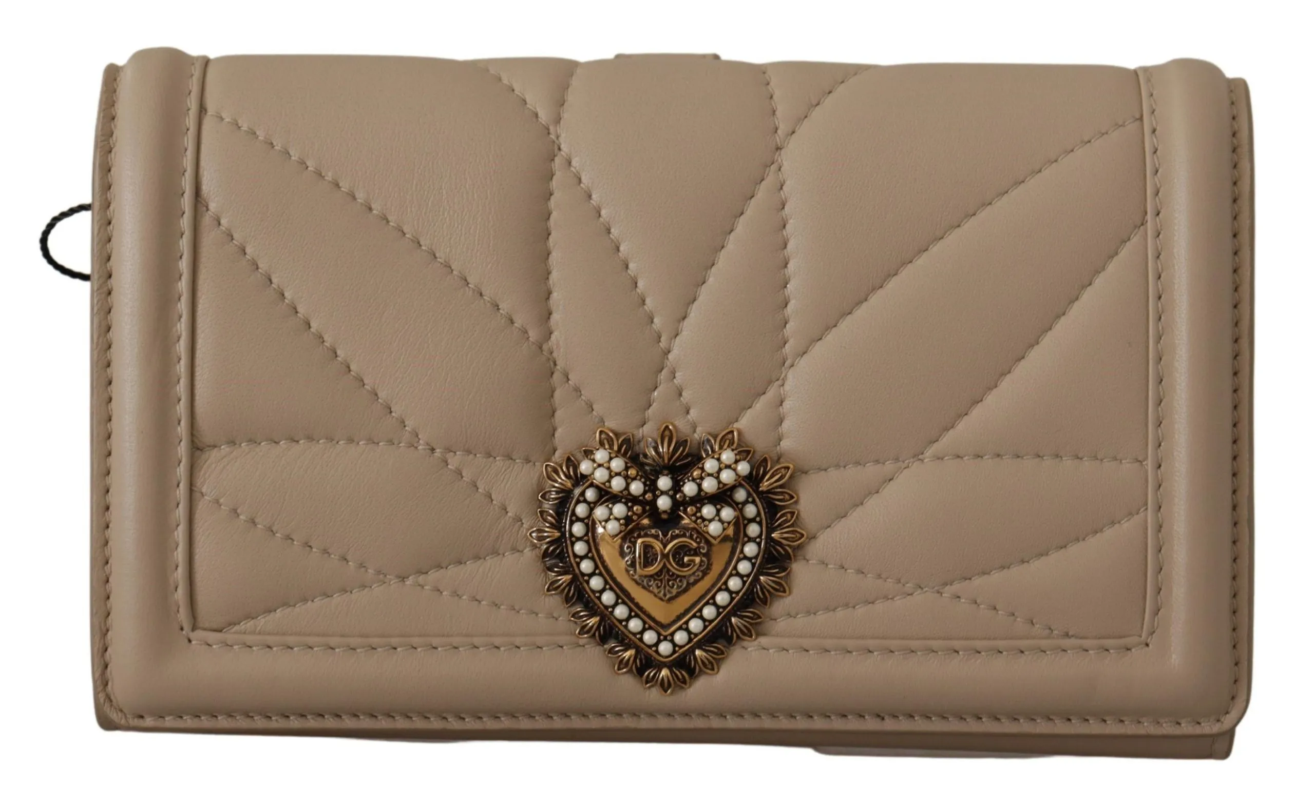 Dolce & Gabbana Women's Elegant Beige Leather iPhone Wallet Case