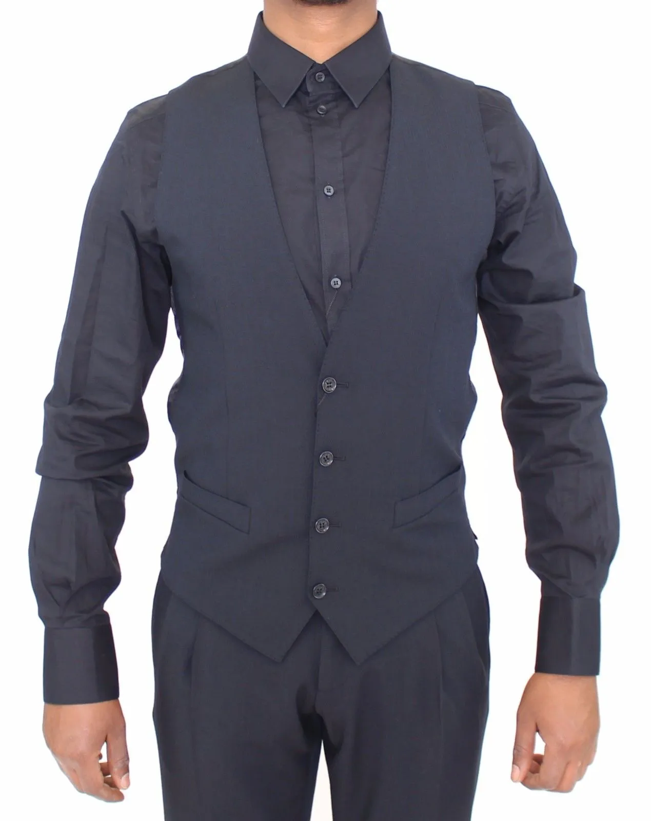 Dolce & Gabbana Men's Elegant Blue Wool Dress Vest - Single Breasted