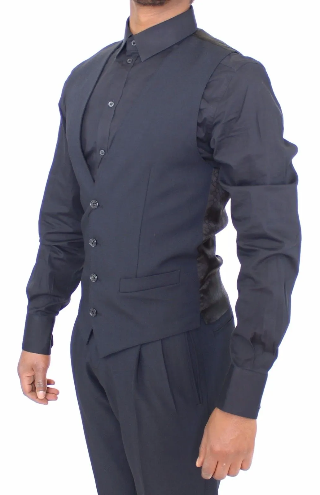 Dolce & Gabbana Men's Elegant Blue Wool Dress Vest - Single Breasted