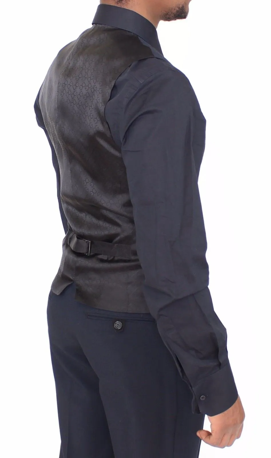Dolce & Gabbana Men's Elegant Blue Wool Dress Vest - Single Breasted