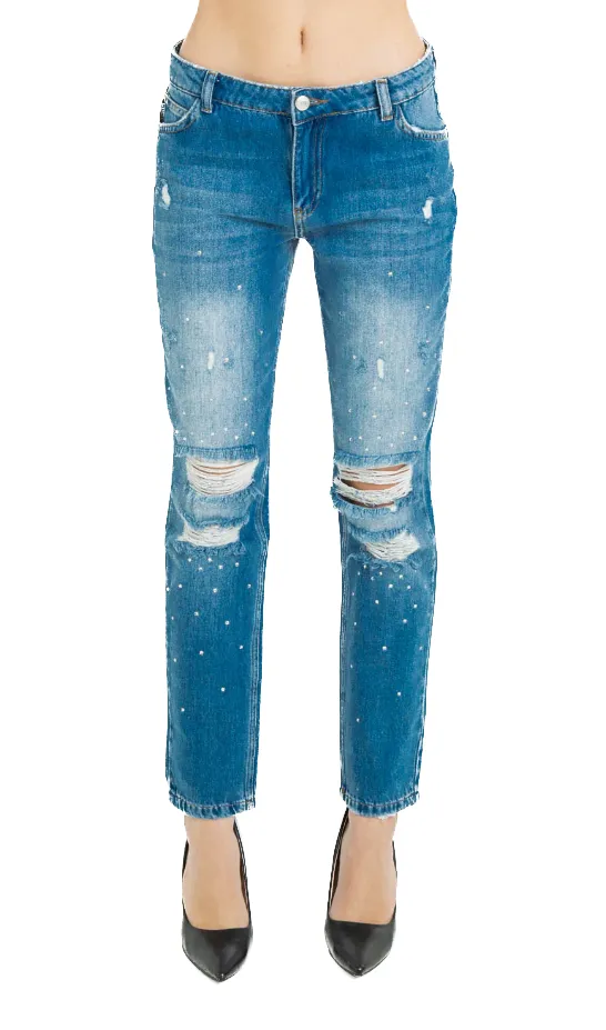 Imperfect Women's Chic Distressed Straight Leg Jeans