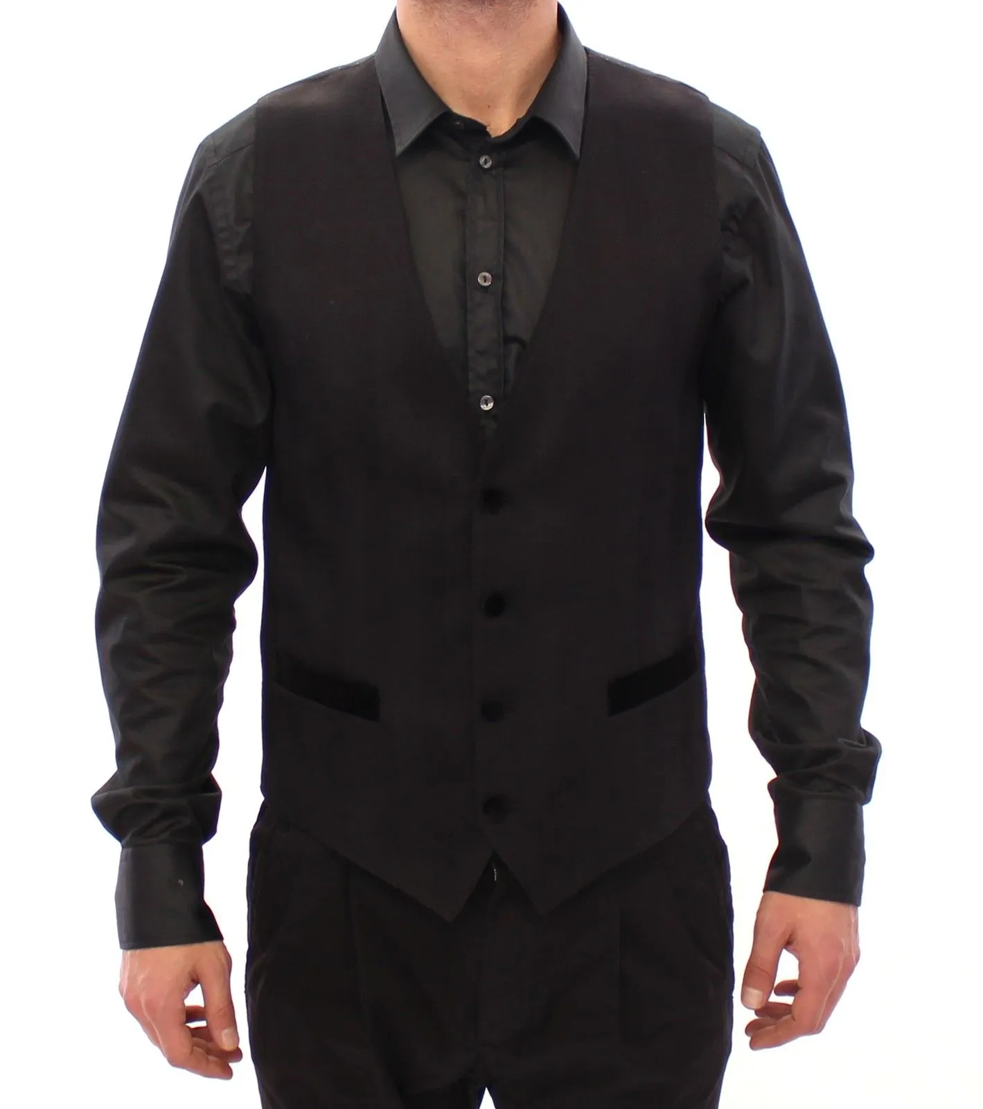 Dolce & Gabbana Men's Elegant Black Wool Silk Blend Dress Vest