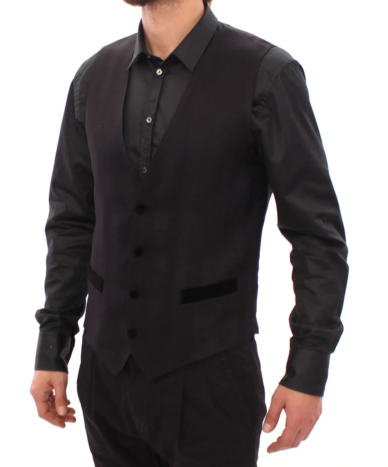 Dolce & Gabbana Men's Elegant Black Wool Silk Blend Dress Vest