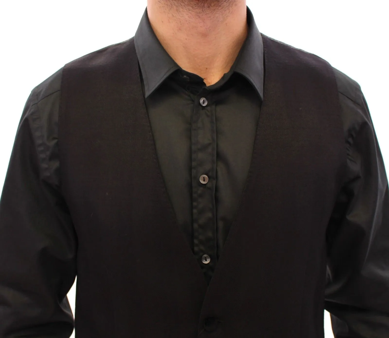 Dolce & Gabbana Men's Elegant Black Wool Silk Blend Dress Vest