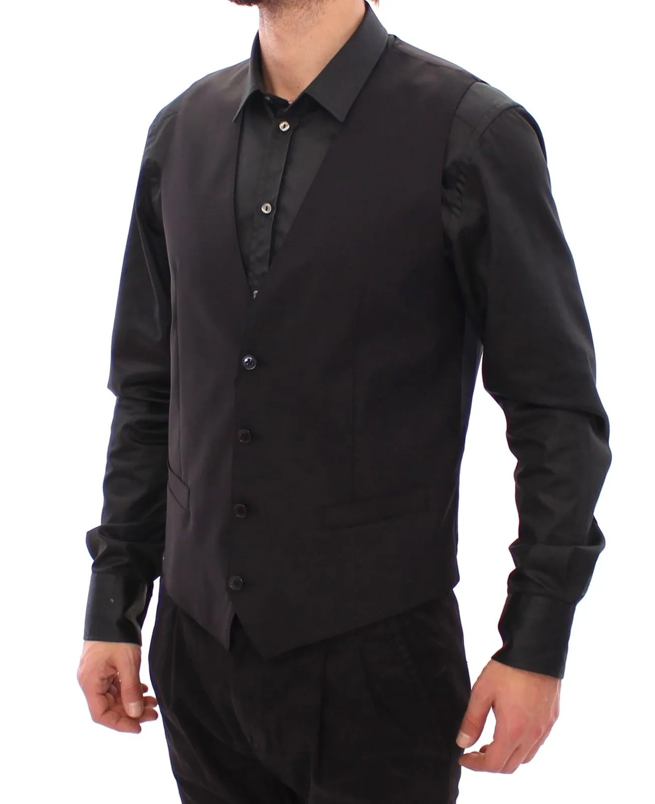Dolce & Gabbana Men's Elegant Blue Wool Stretch Dress Vest
