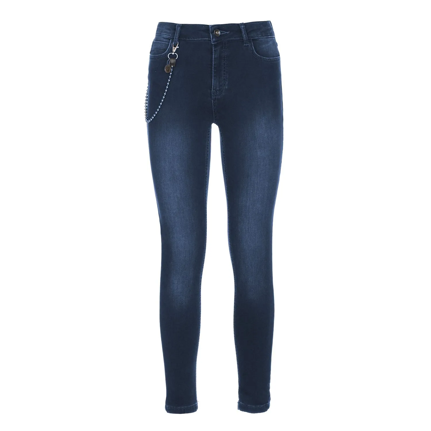 Imperfect Women's Chic Lightly Washed Blue Slim-Fit Jeans with Chain Detail