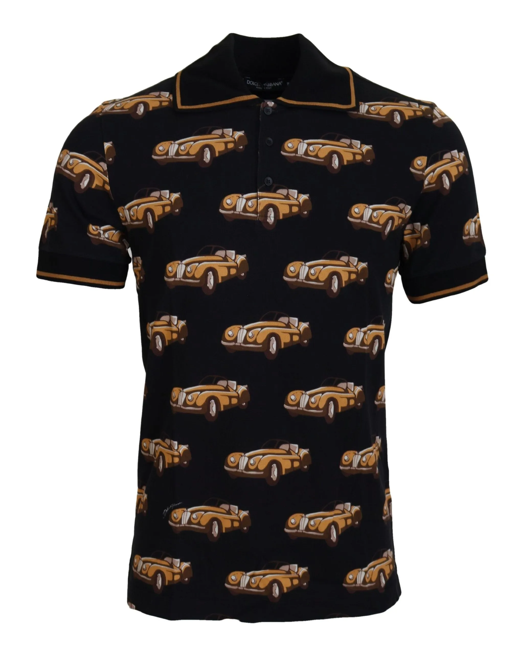 Dolce & Gabbana Men's Elegant Car Print Polo T-Shirt in Black