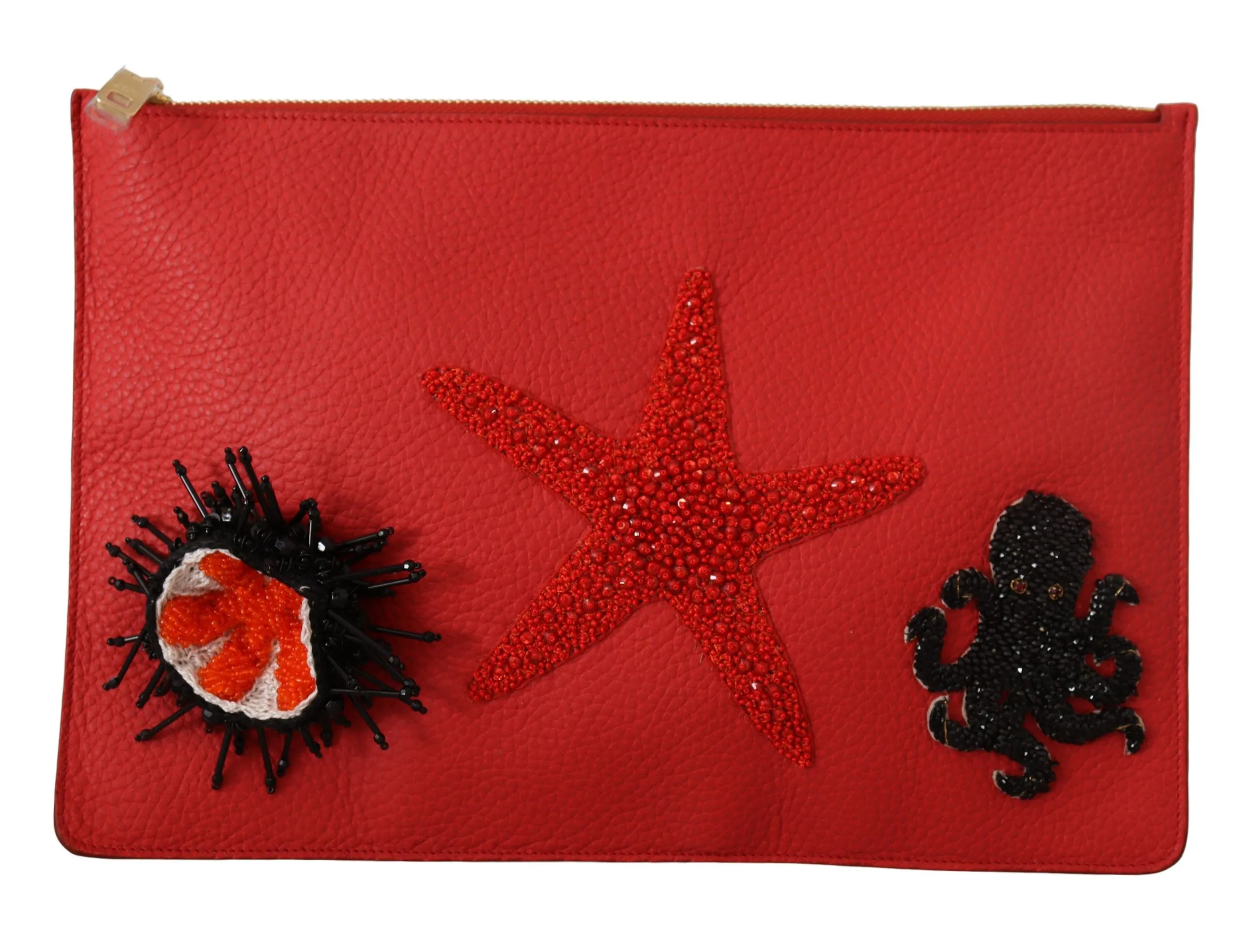 Dolce & Gabbana Women's Elegant Red Leather Clutch with Gold Accents