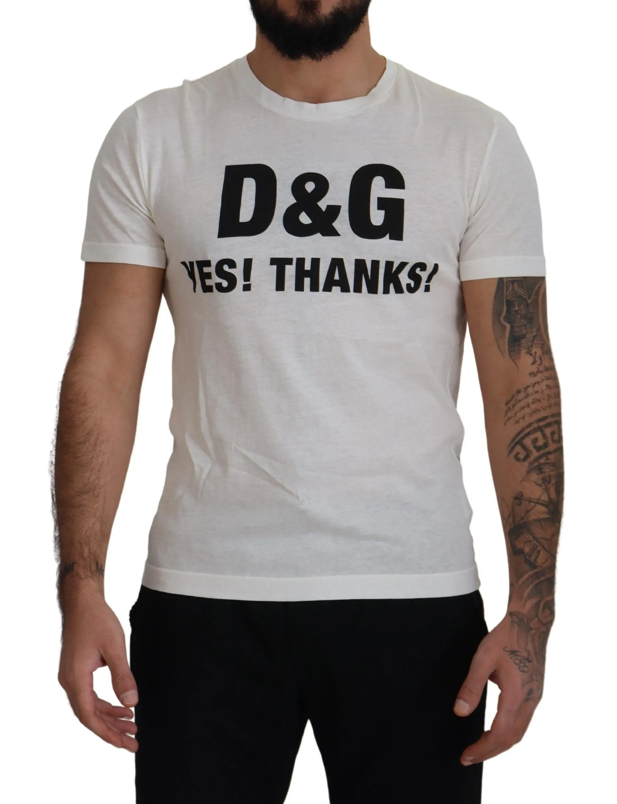 Dolce & Gabbana Men's Chic White Cotton YES! THANKS! Tee