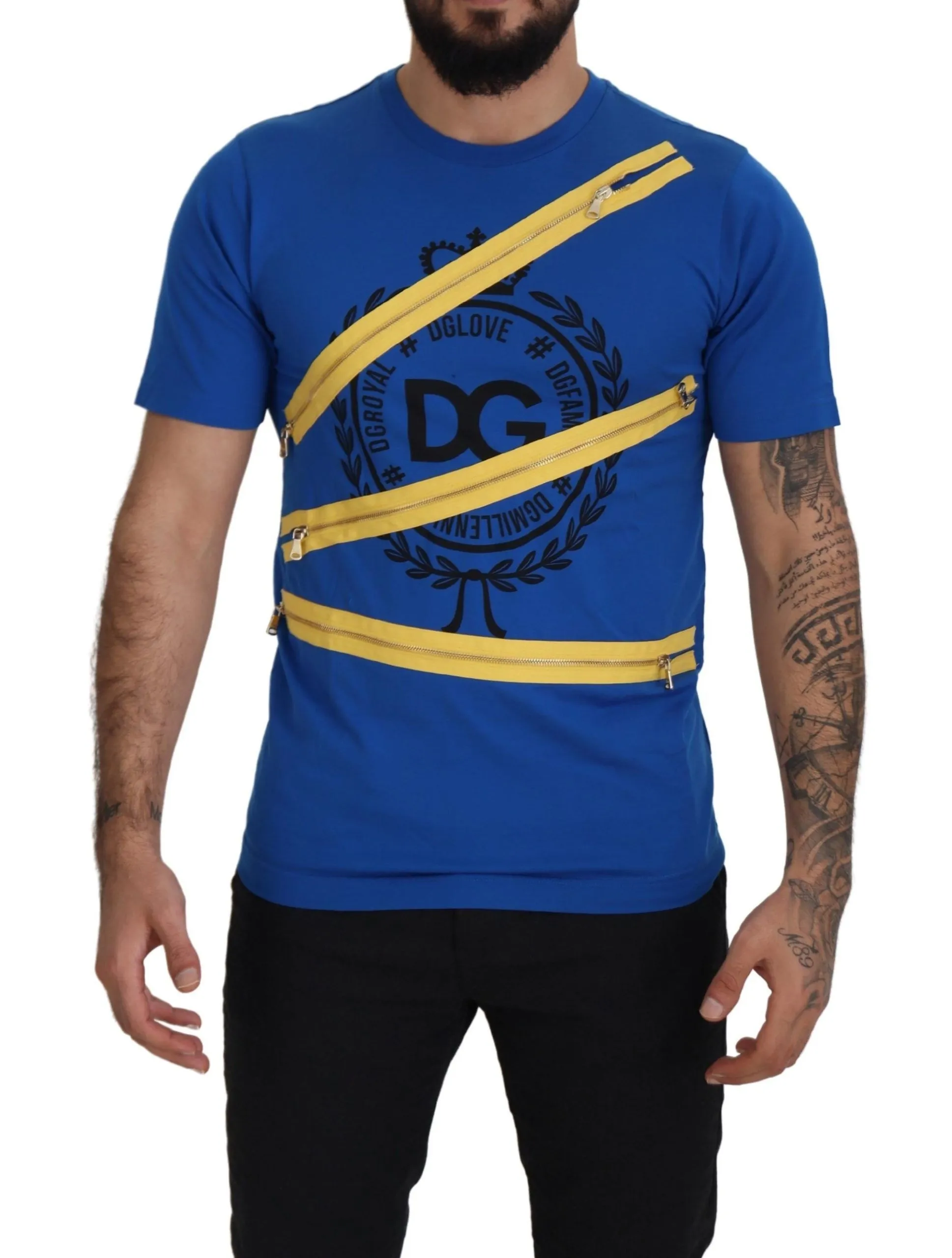 Dolce & Gabbana Men's Chic Blue Logo Tee with Zipper Detail