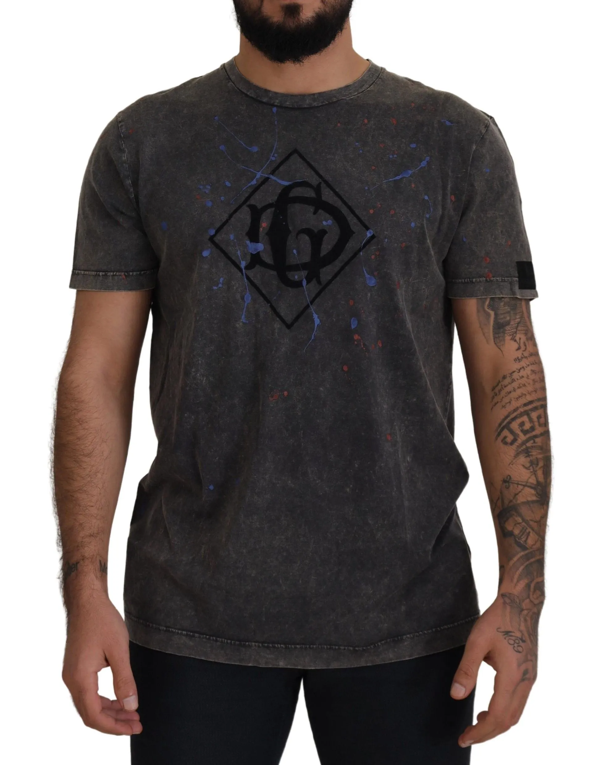 Dolce & Gabbana Men's Elevated Grey Cotton Tee with Discolored DG Logo