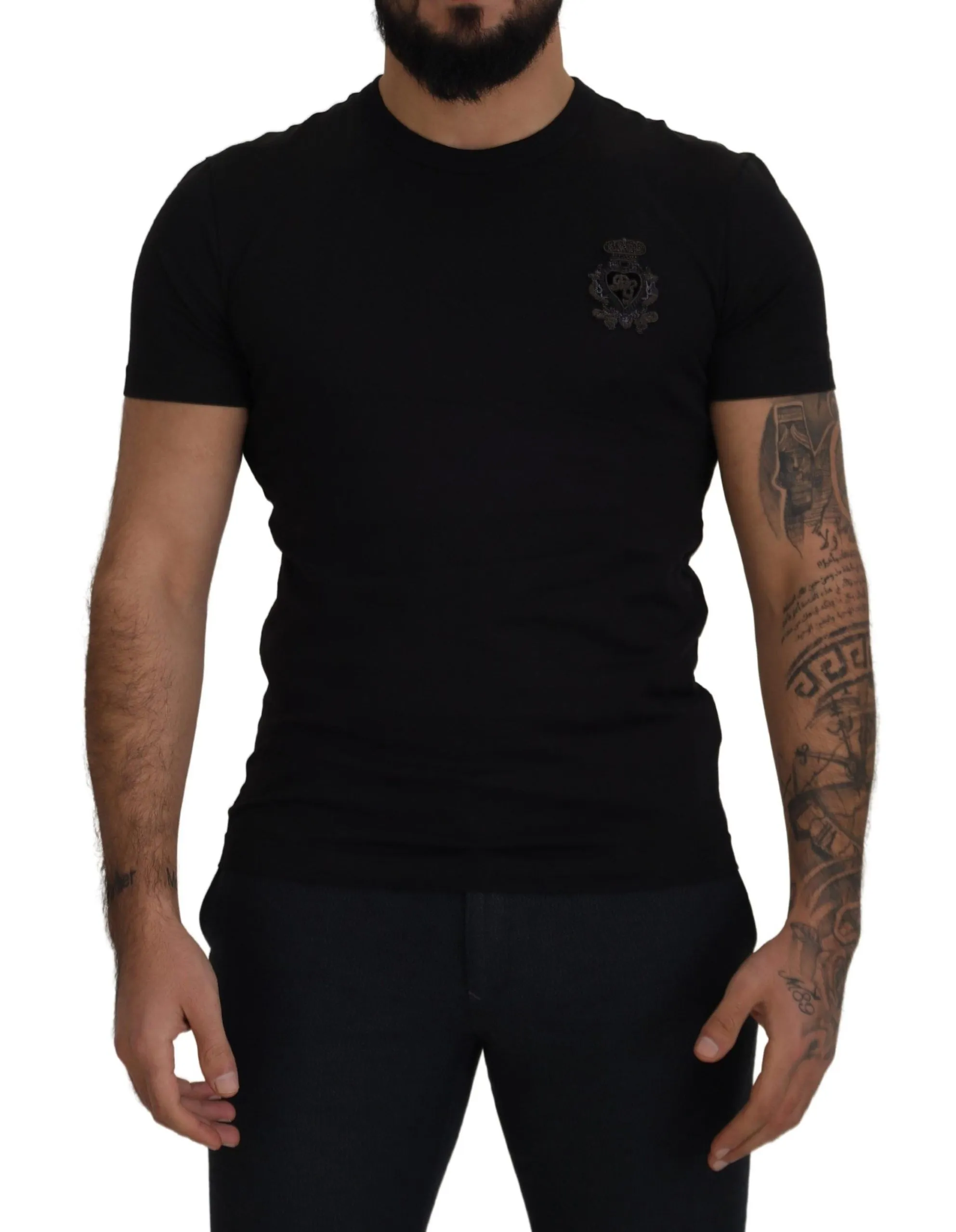 Dolce & Gabbana Men's Elegant Cotton Crew Neck Tee with Logo Patch