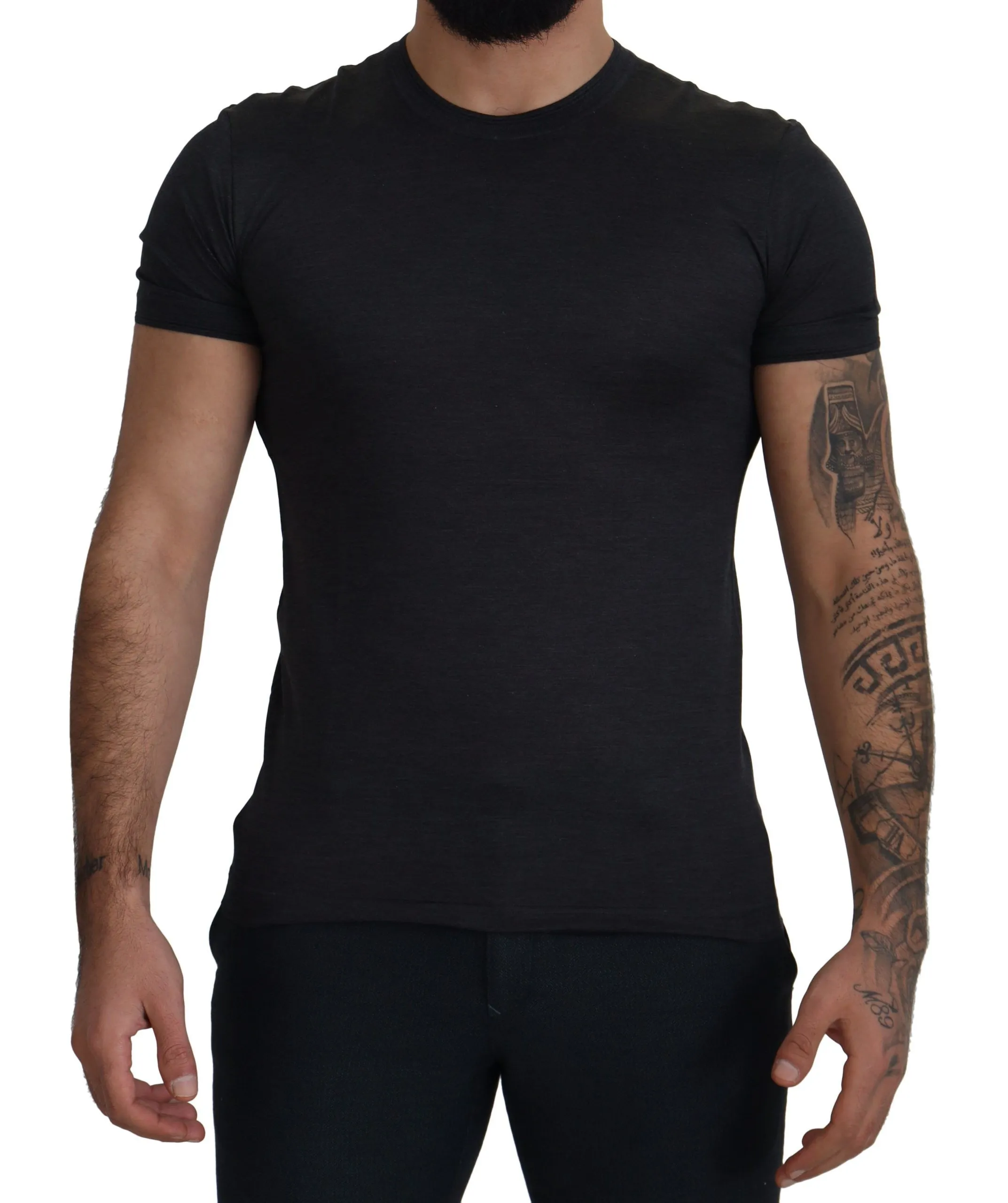 Dolce & Gabbana Men's Elegant Silk Crew Neck Tee in Gray