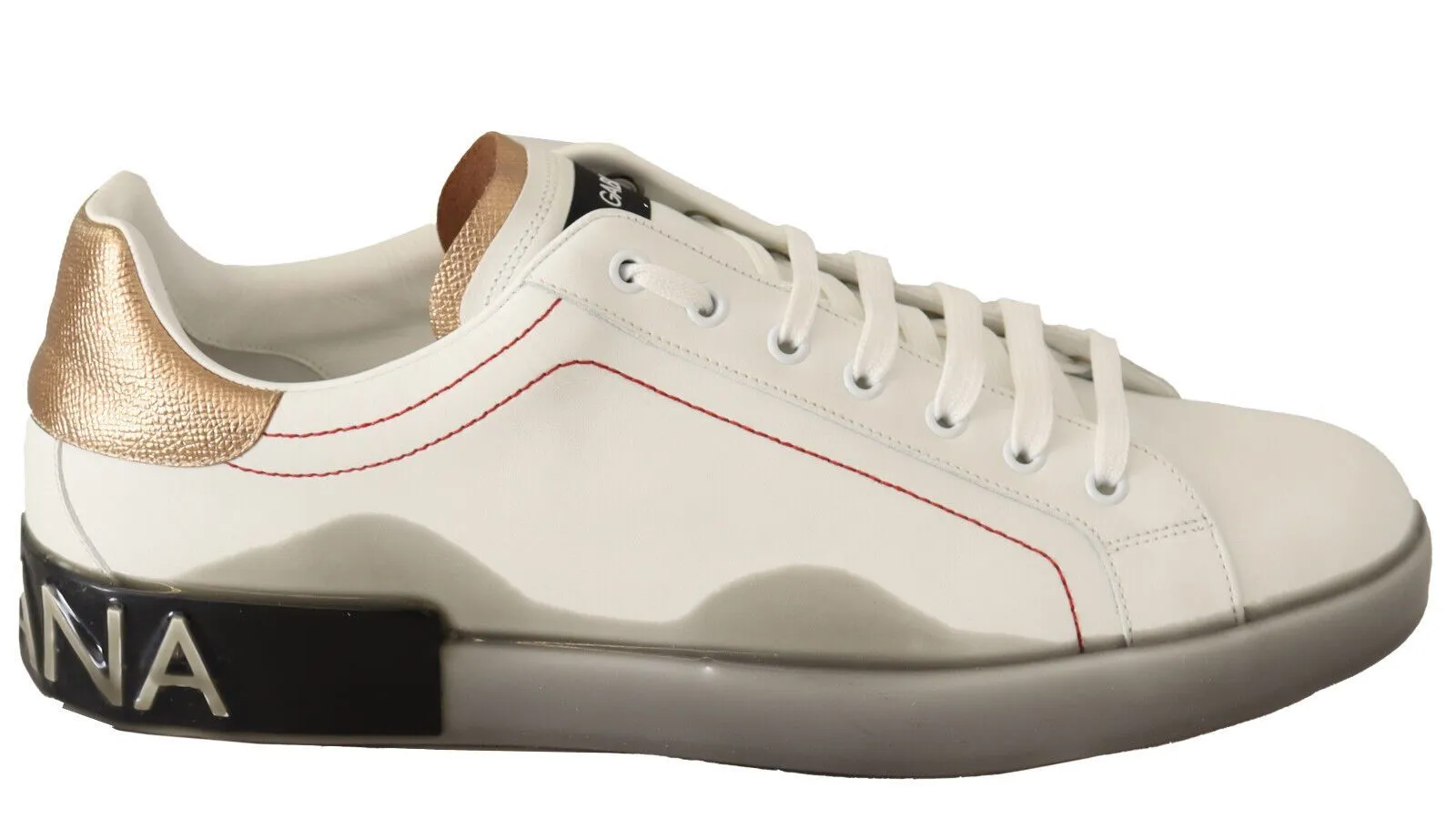 Dolce & Gabbana Men's Elegant White & Gold Leather Sneakers