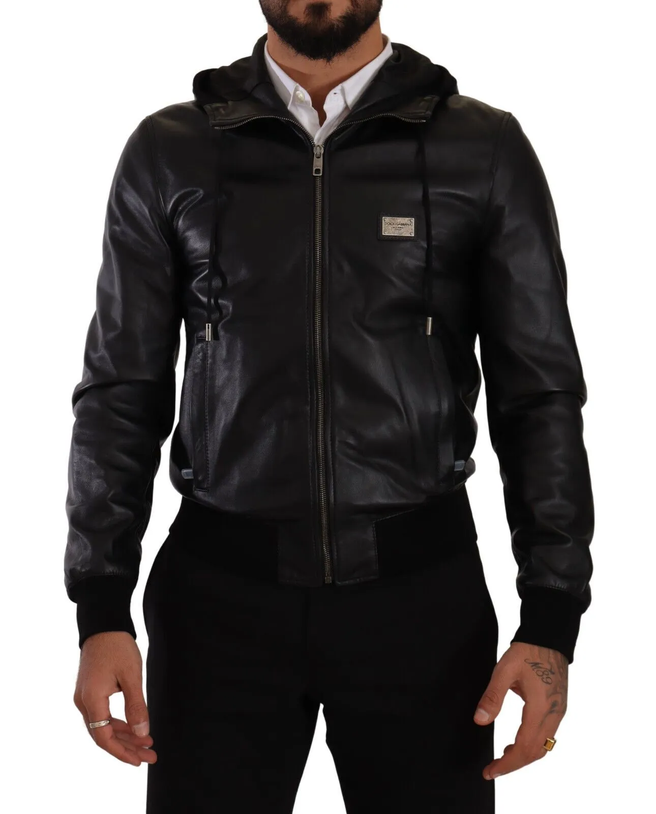 Dolce & Gabbana Men's Chic Black Leather Bomber Jacket