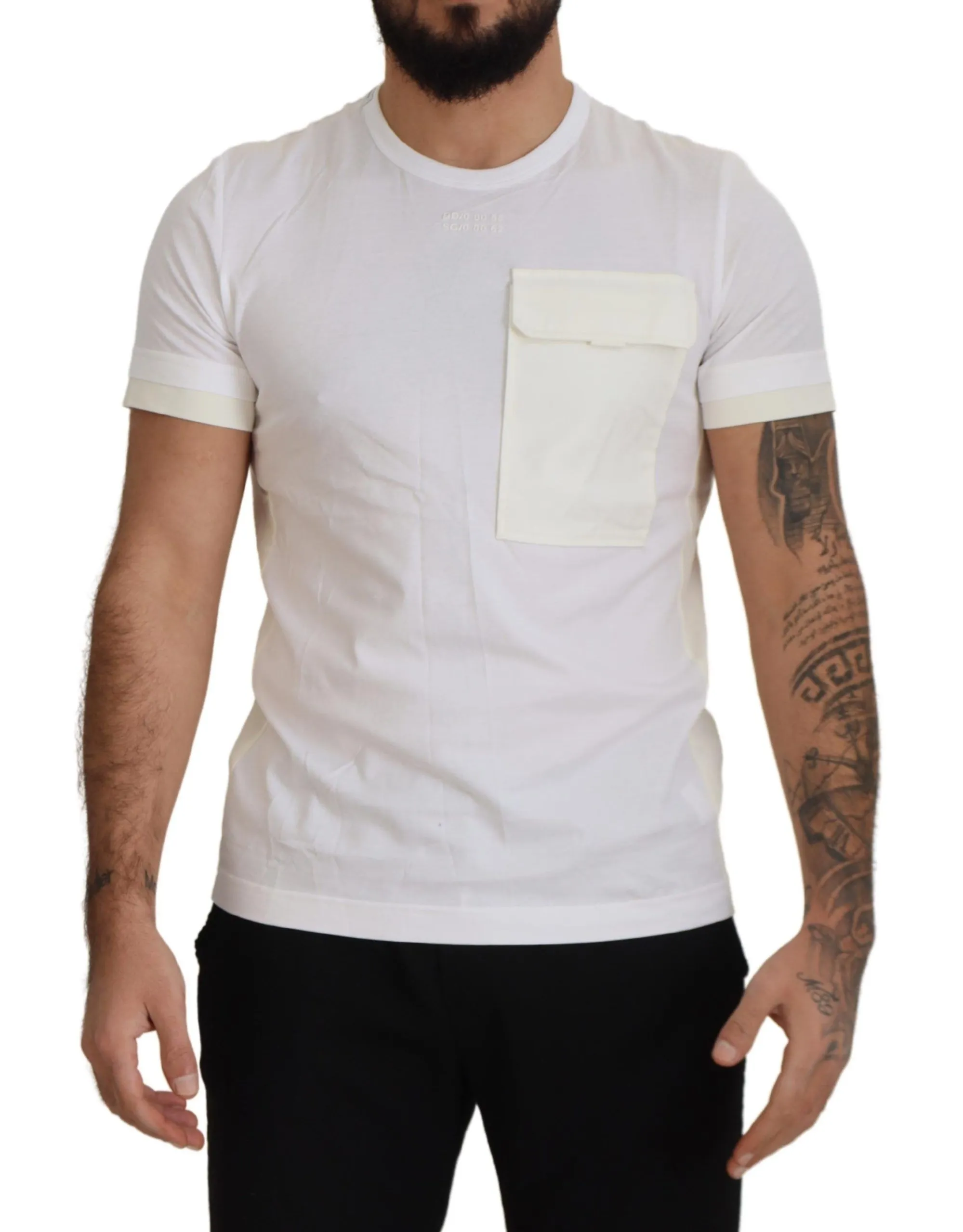 Dolce & Gabbana Men's Elegant White Cotton Tee with DG Chest Pocket