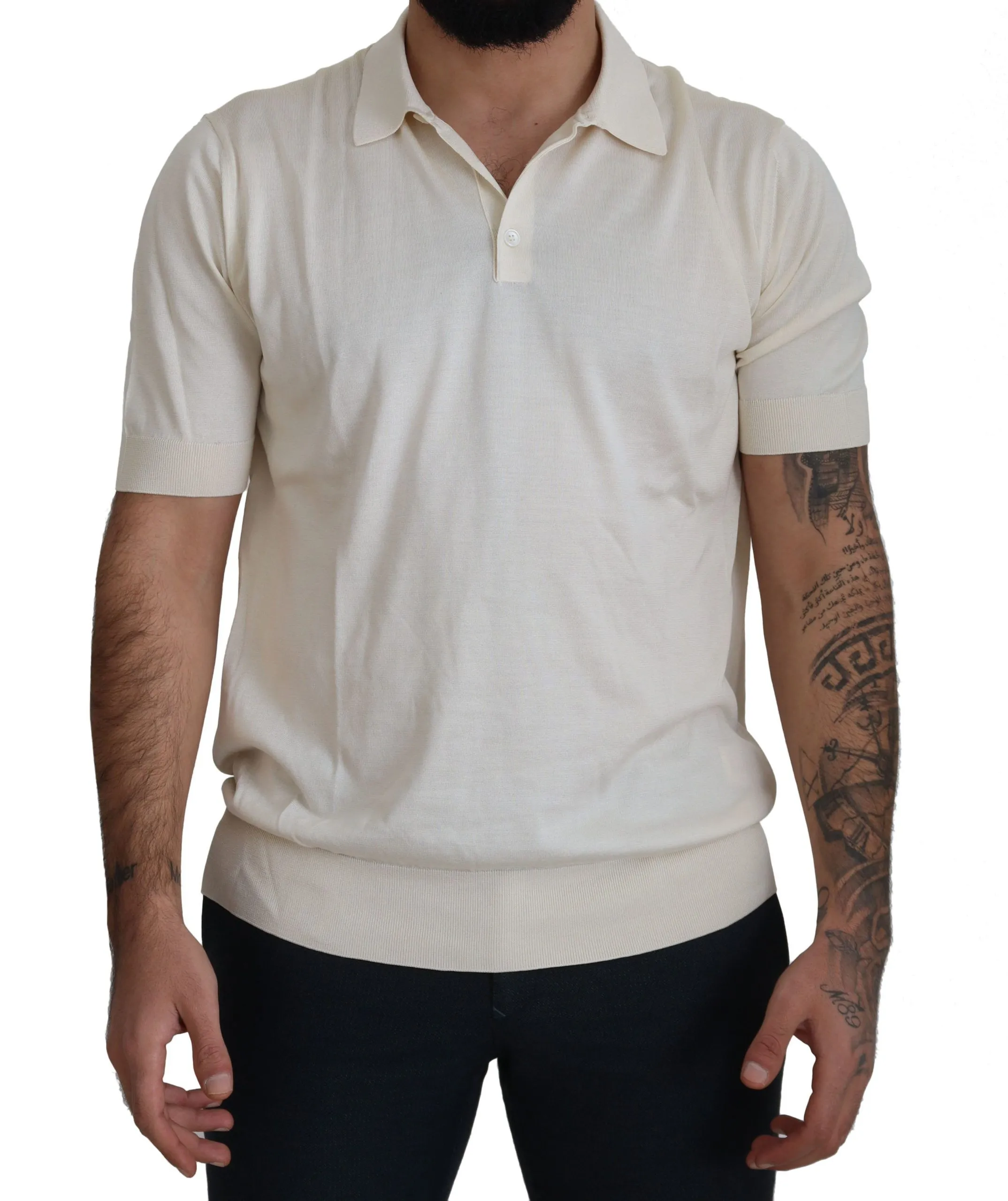 Dolce & Gabbana Men's Elegant Ivory Silk Polo T-Shirt