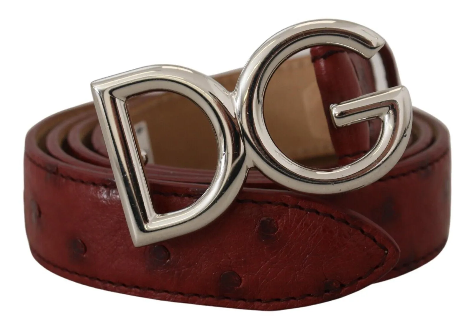 Dolce & Gabbana Men's Elegant Bordeaux Leather Belt with Logo Buckle