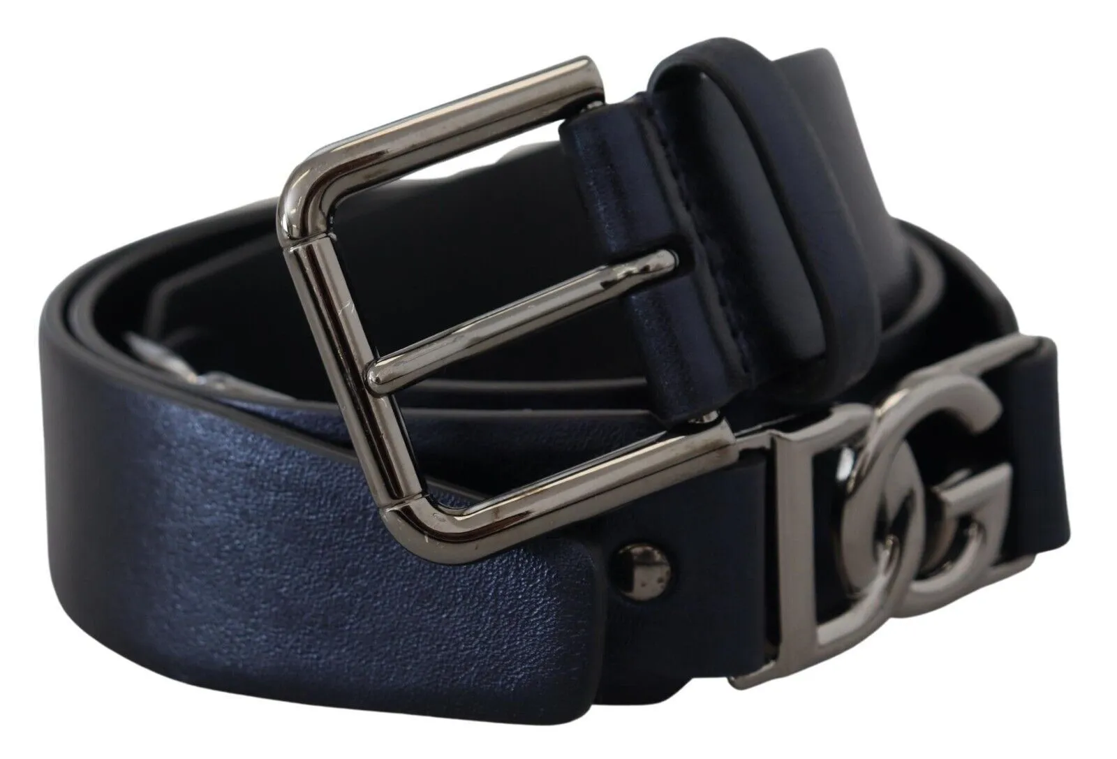 Dolce & Gabbana Men's Metallic Blue Italian Leather Belt