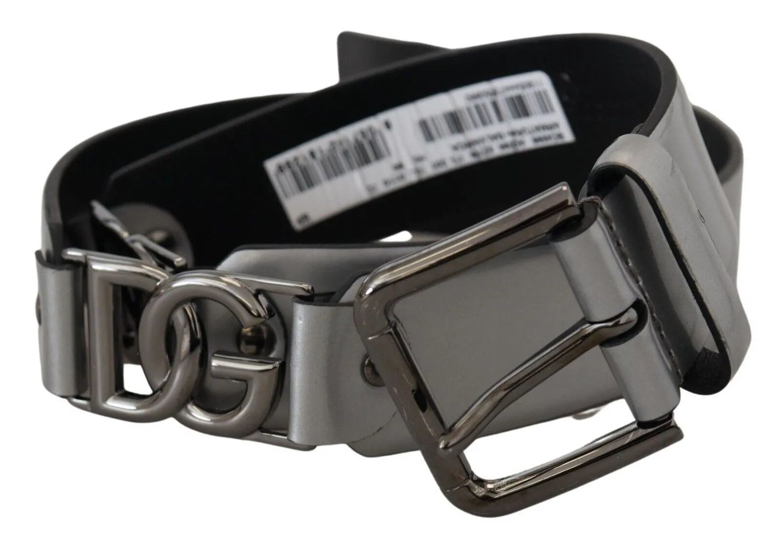 Dolce & Gabbana Men's Chic Silver Leather Belt with Metal Buckle
