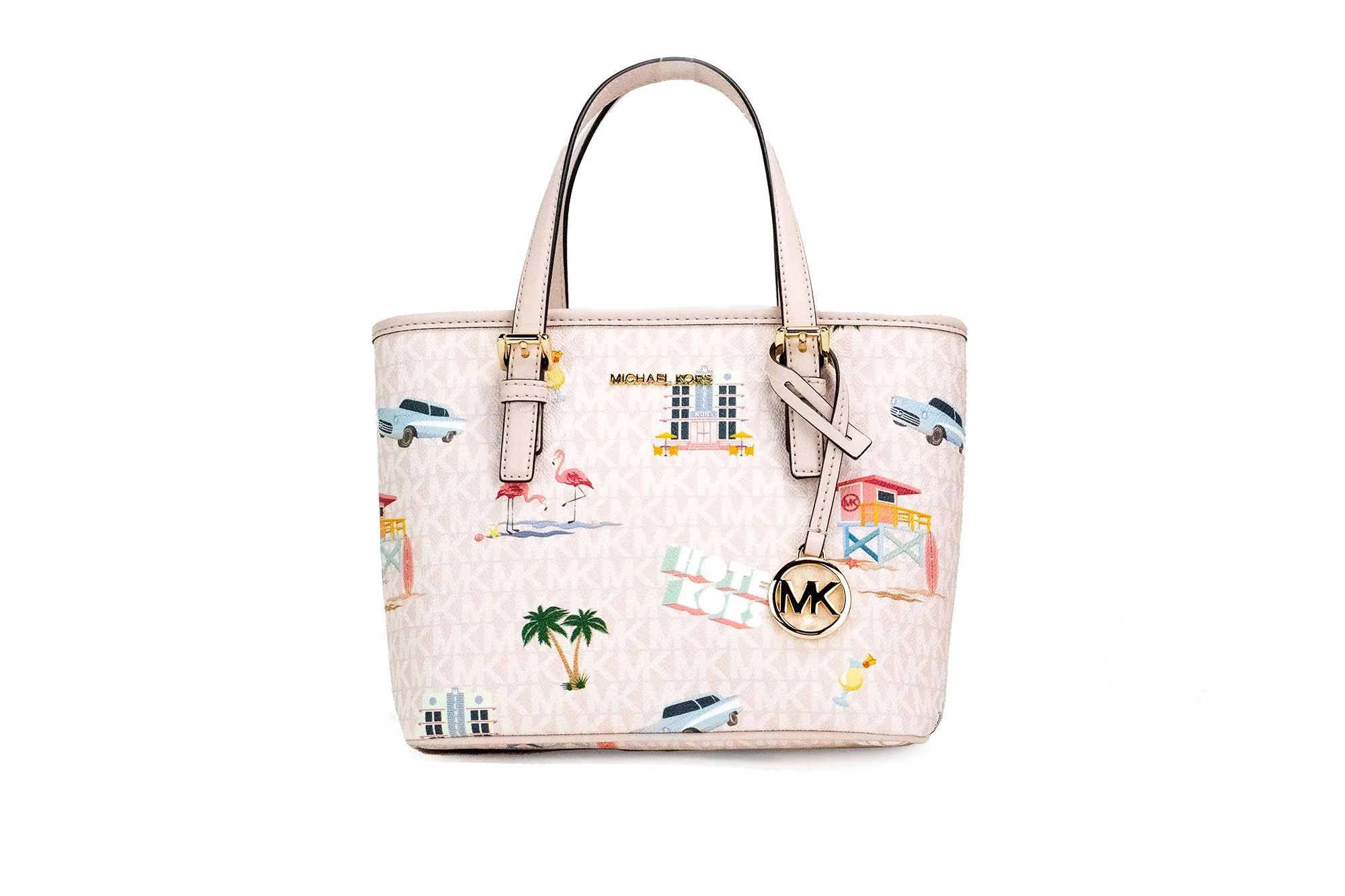 Michael Kors Women's Jet Set Beach Powder Blush PVC XS Carryall Top Zip Tote Handbag
