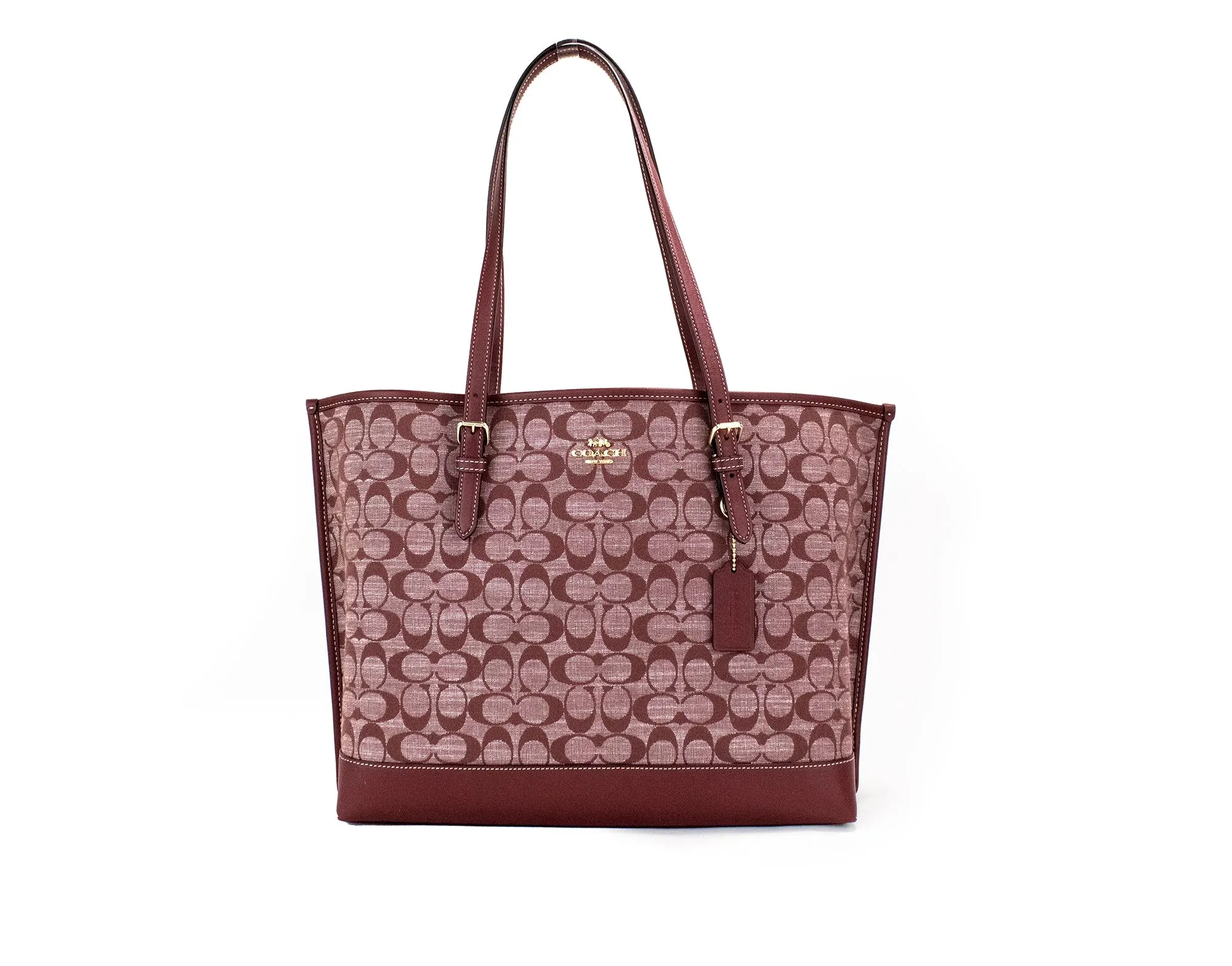 COACH Women's Mollie Wine Signature Denim Chambray Canvas Leather Tote Handbag