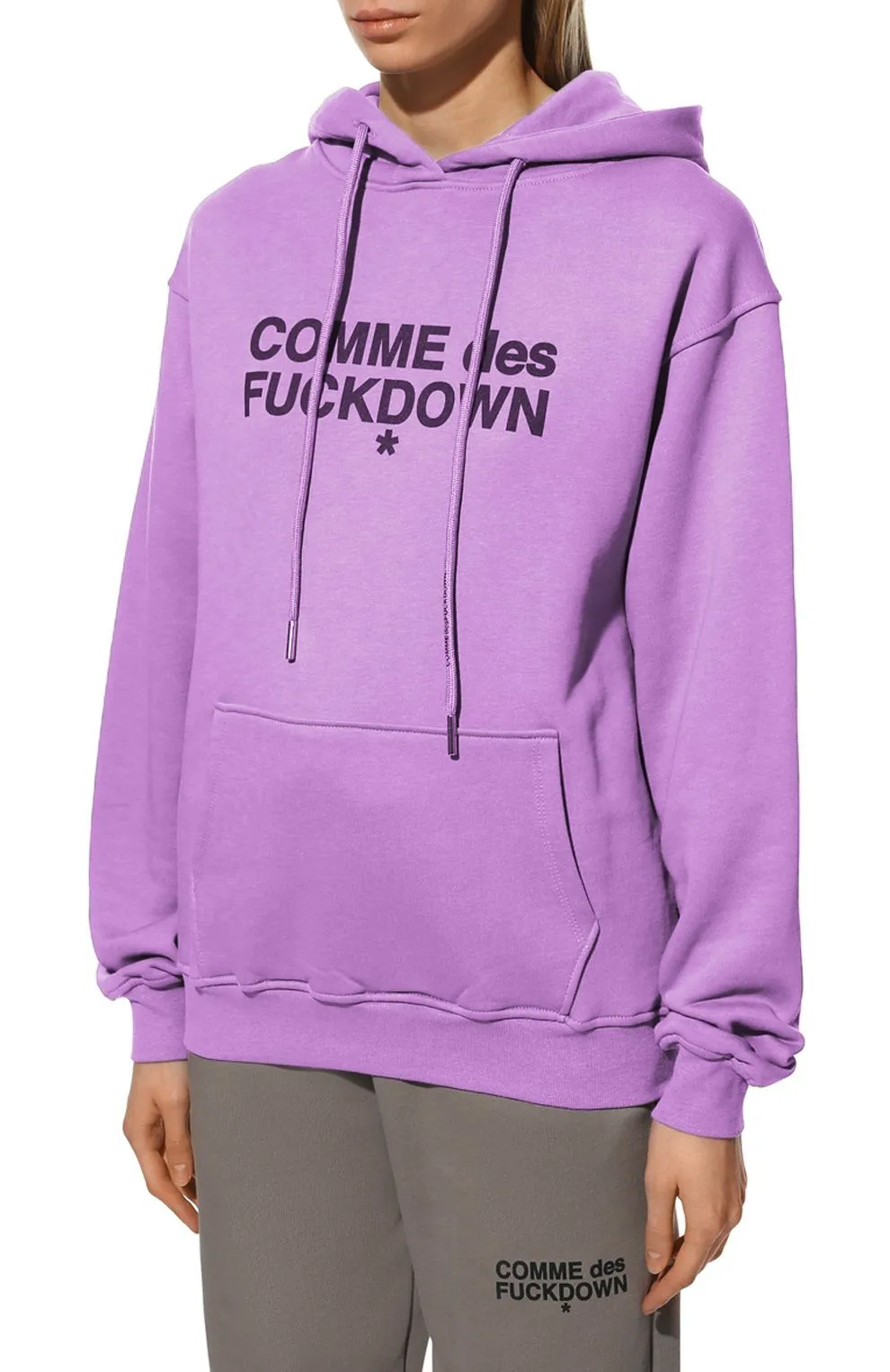 Comme Des Fuckdown Women's Purple Cotton Hooded Sweatshirt with Logo Print