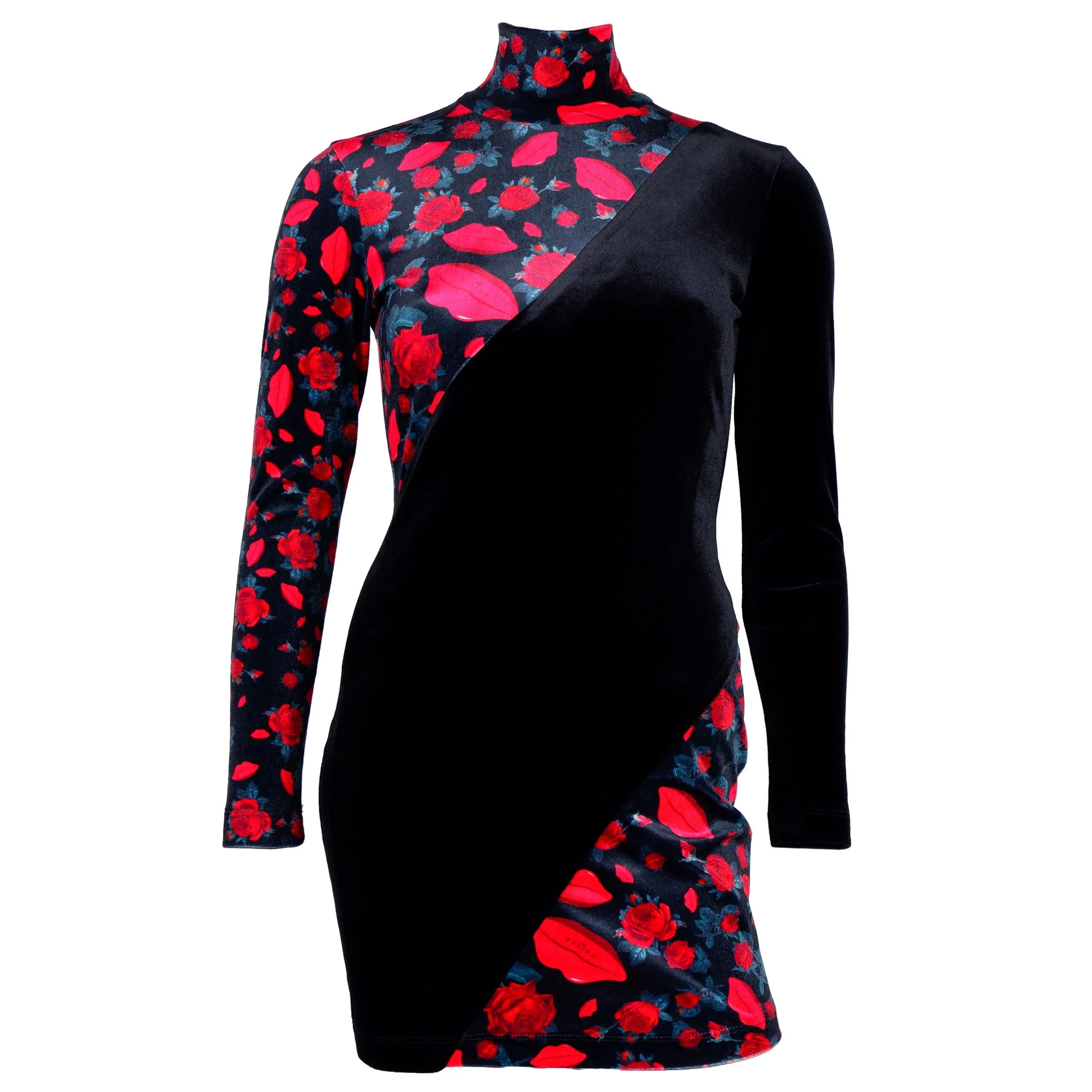 Gaelle Women's Elegant Velvet Diagonal Cut Fitted Dress