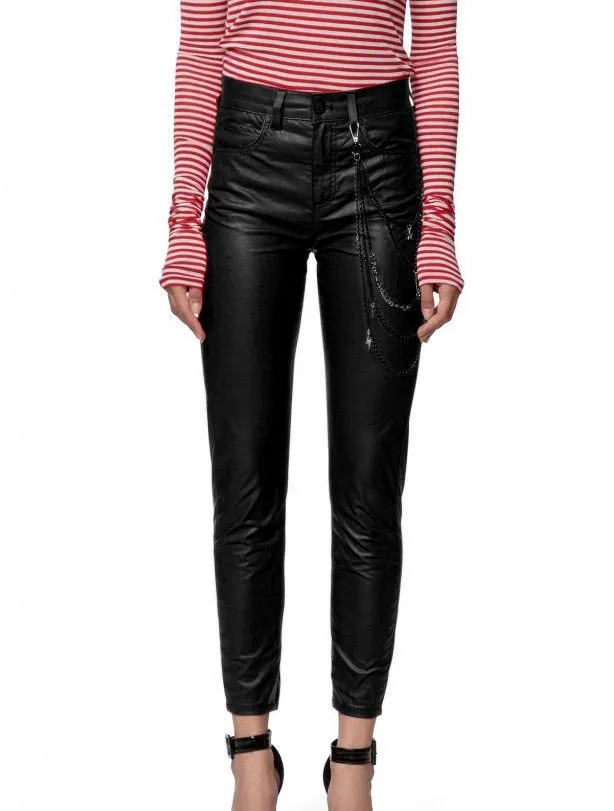 Gaelle Women's Chic Chain-Embellished Eco-Leather Pants