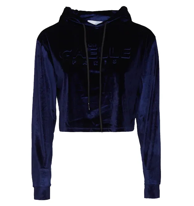 Gaelle Women's Chic Blue Velvet Hooded Sweatshirt