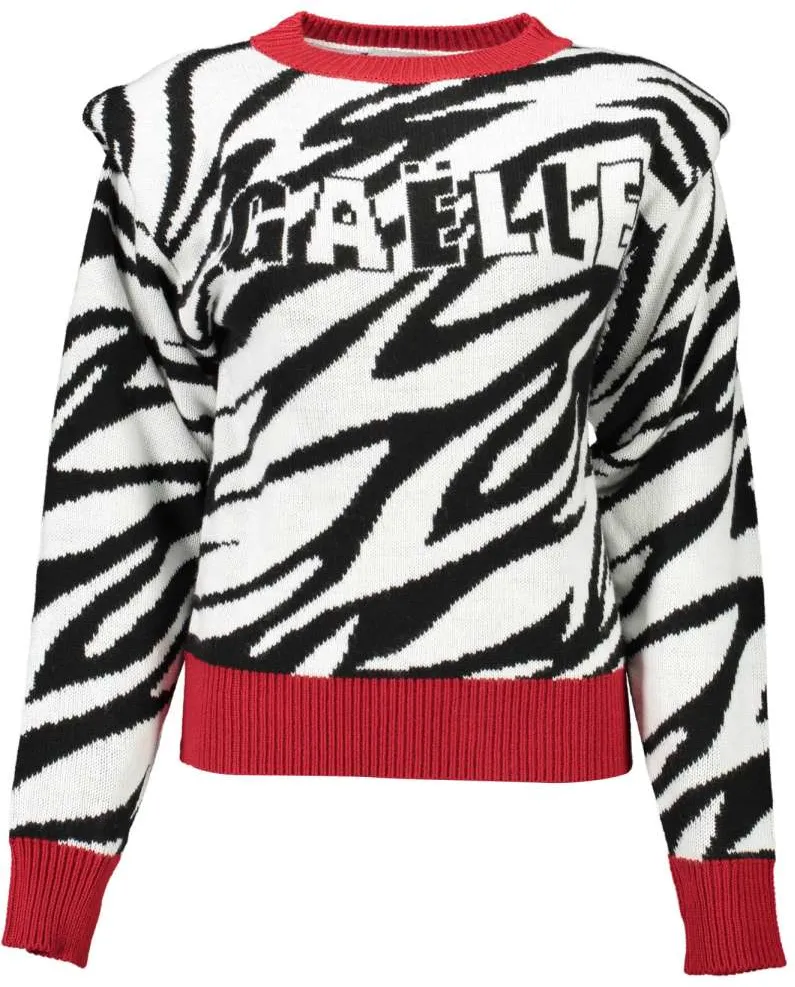 Gaelle Women's Zebra Chic Acrylic Blend Sweater With Red Trims