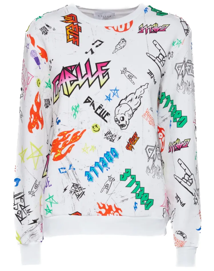 Gaelle Women's Chic Multicolor Print Cotton Crewneck Sweater
