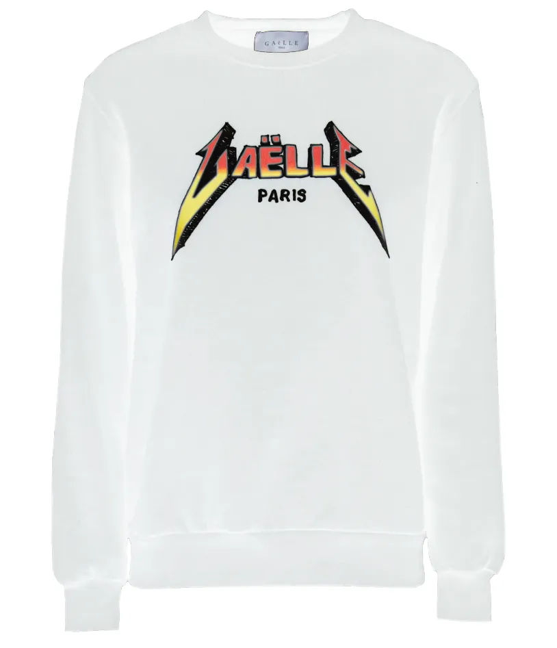 Gaelle Women's Chic White Crewneck Metal Logo Sweatshirt