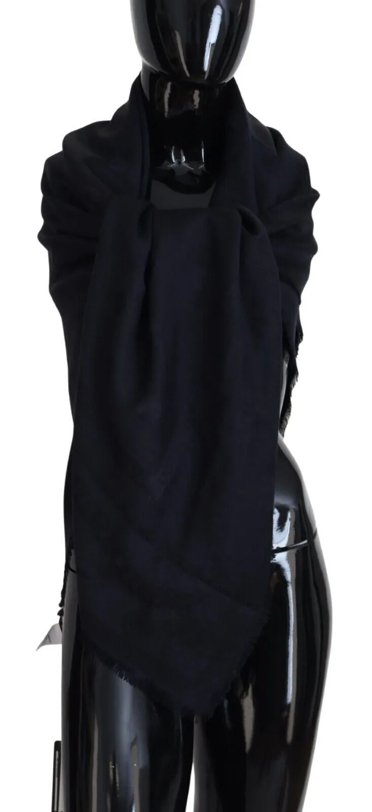 Dolce & Gabbana Men's Elegant Silk-Wool Fringed Scarf in Dark Blue