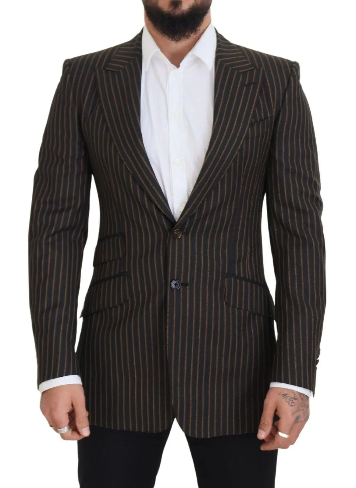 Dolce & Gabbana Men's Elegant Striped Wool Blend Slim Blazer
