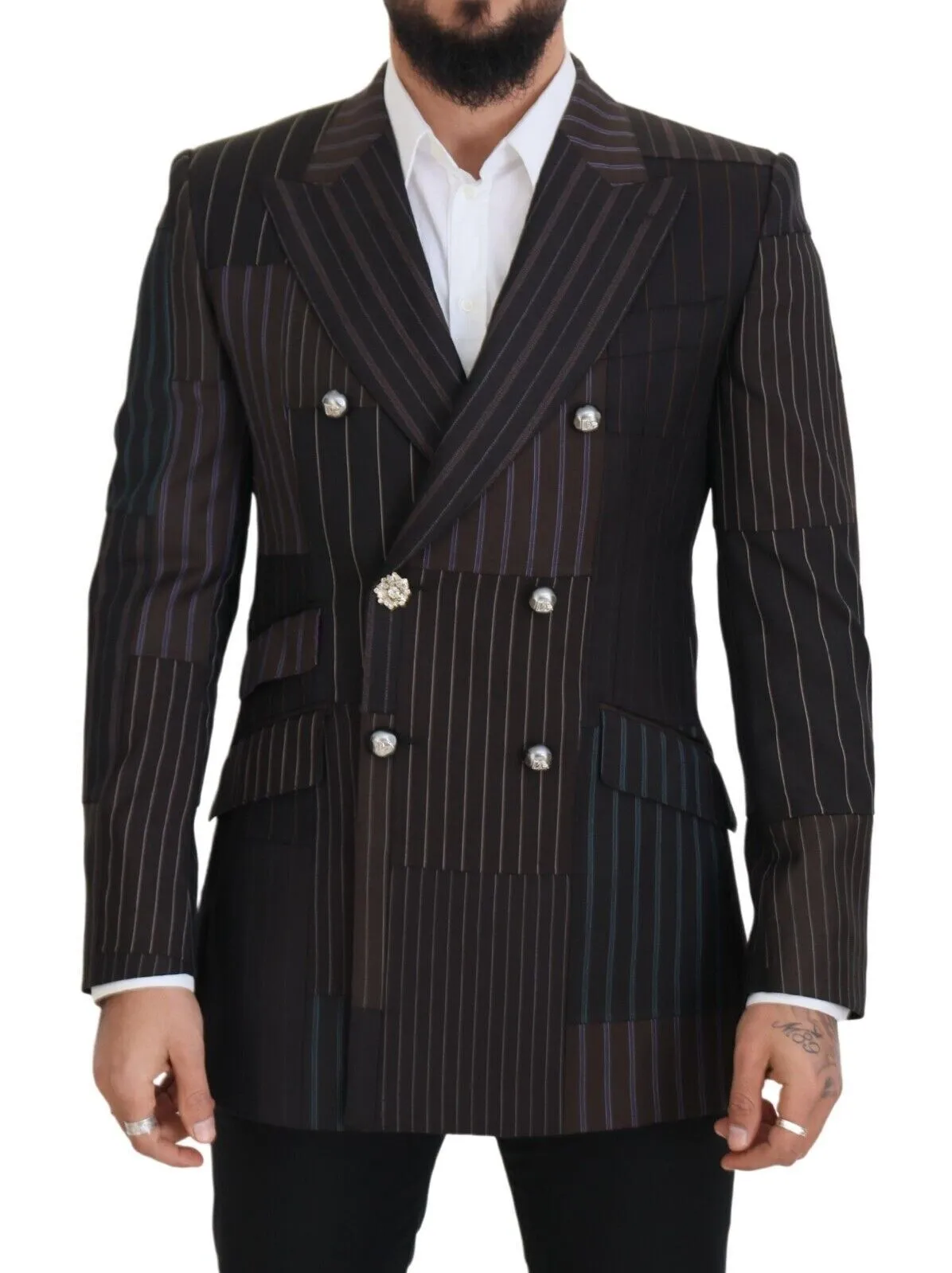 Dolce & Gabbana Men's Multicolor Wool Silk Blend Slim Fit Blazer